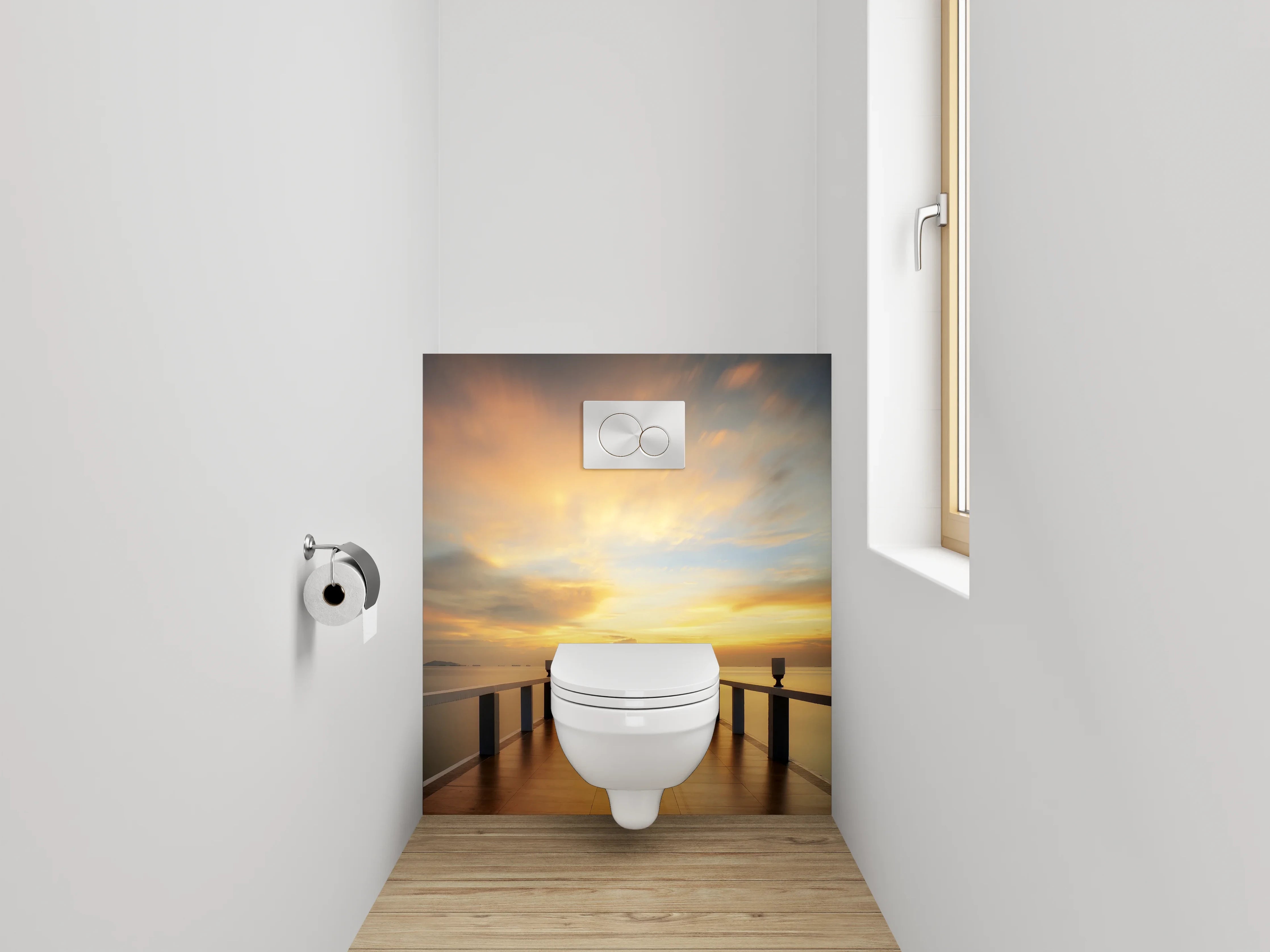 WC-Rückwand - Sonnenuntergang am Steg – Panorama