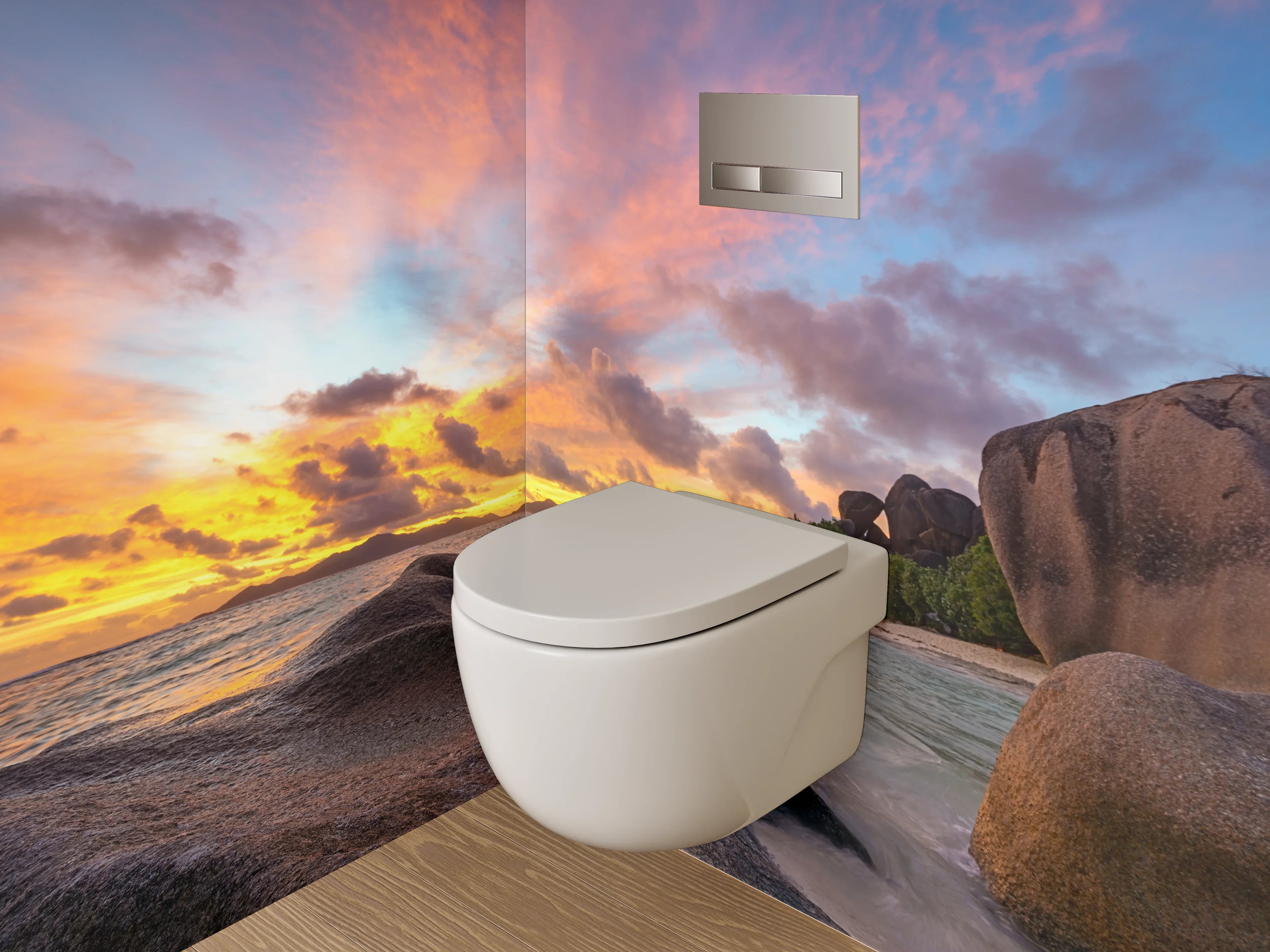 WC-Rückwand - Sonnenuntergang am Traumstrand