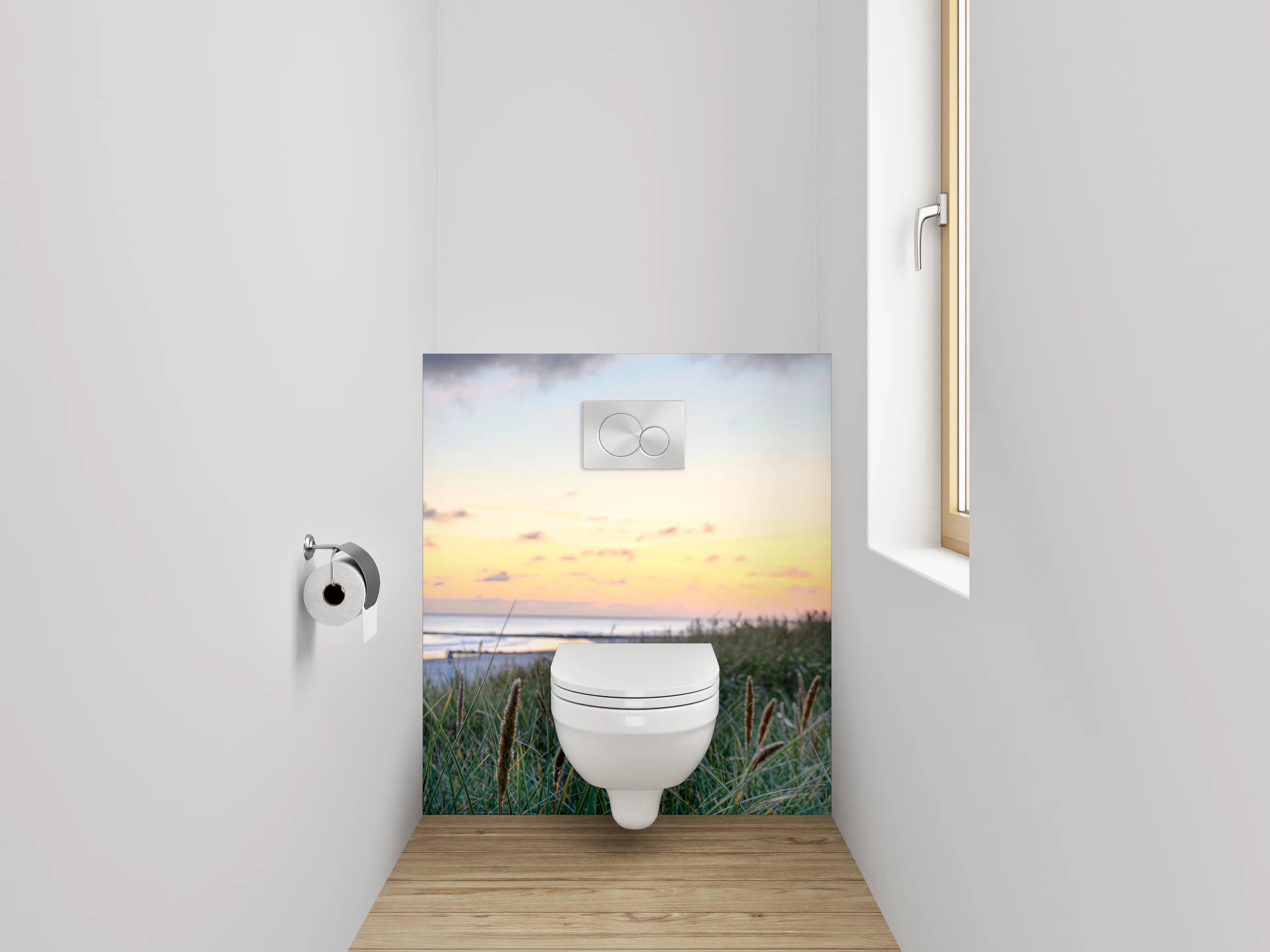 WC-Rückwand - Sonnenuntergang am ruhigen Dünenstrand