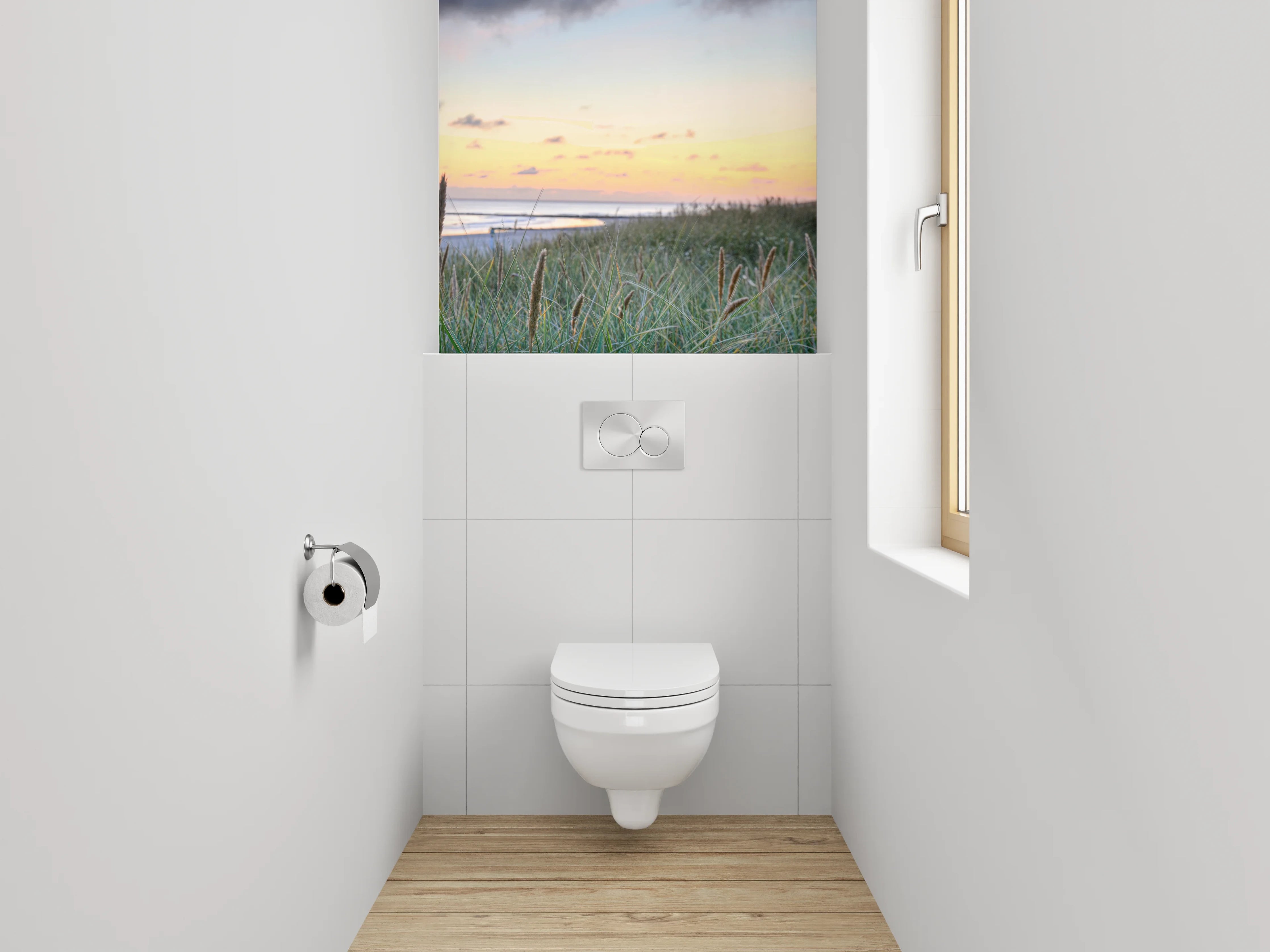 WC-Rückwand - Sonnenuntergang am ruhigen Dünenstrand