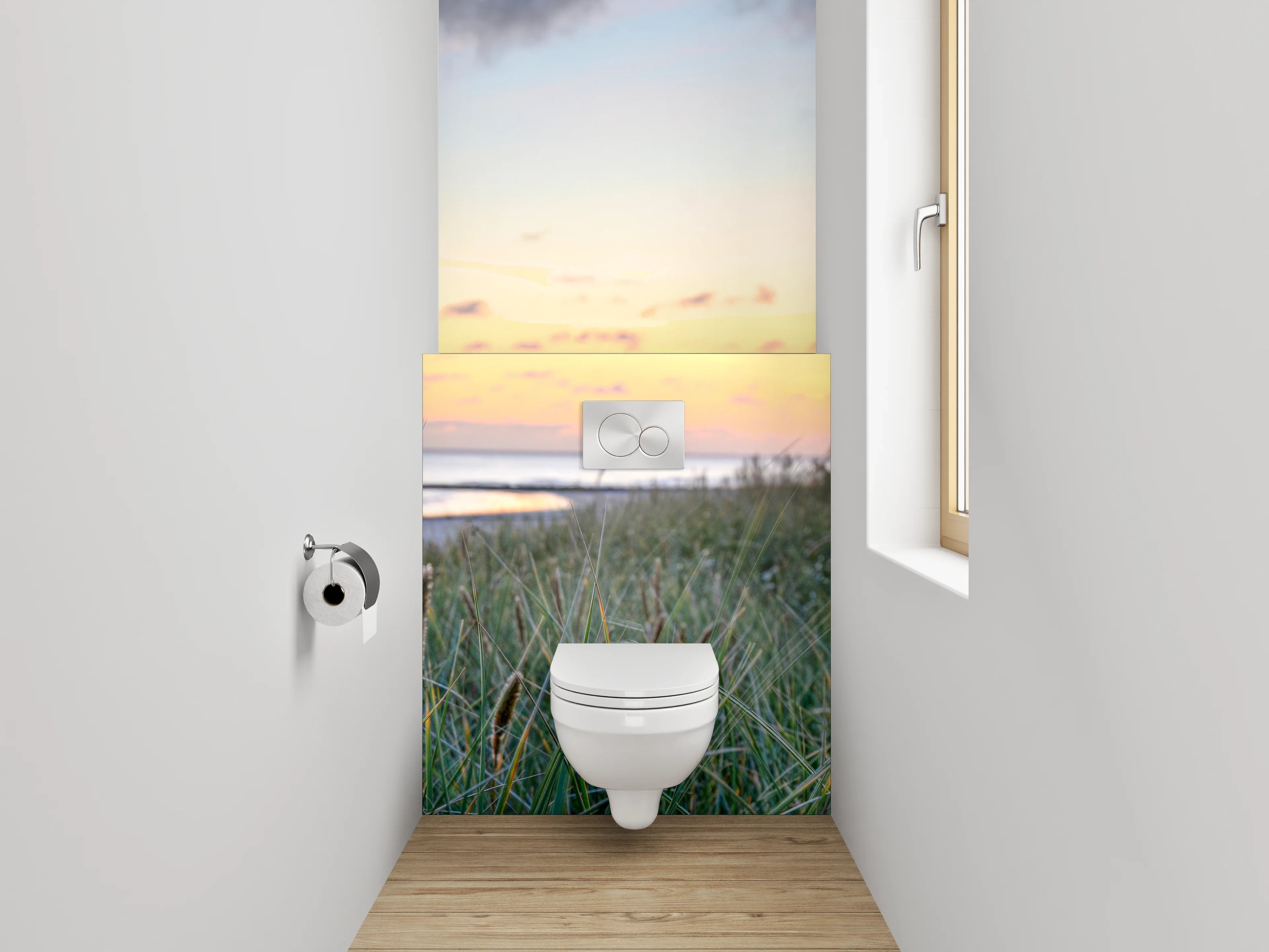 WC-Rückwand - Sonnenuntergang am ruhigen Dünenstrand