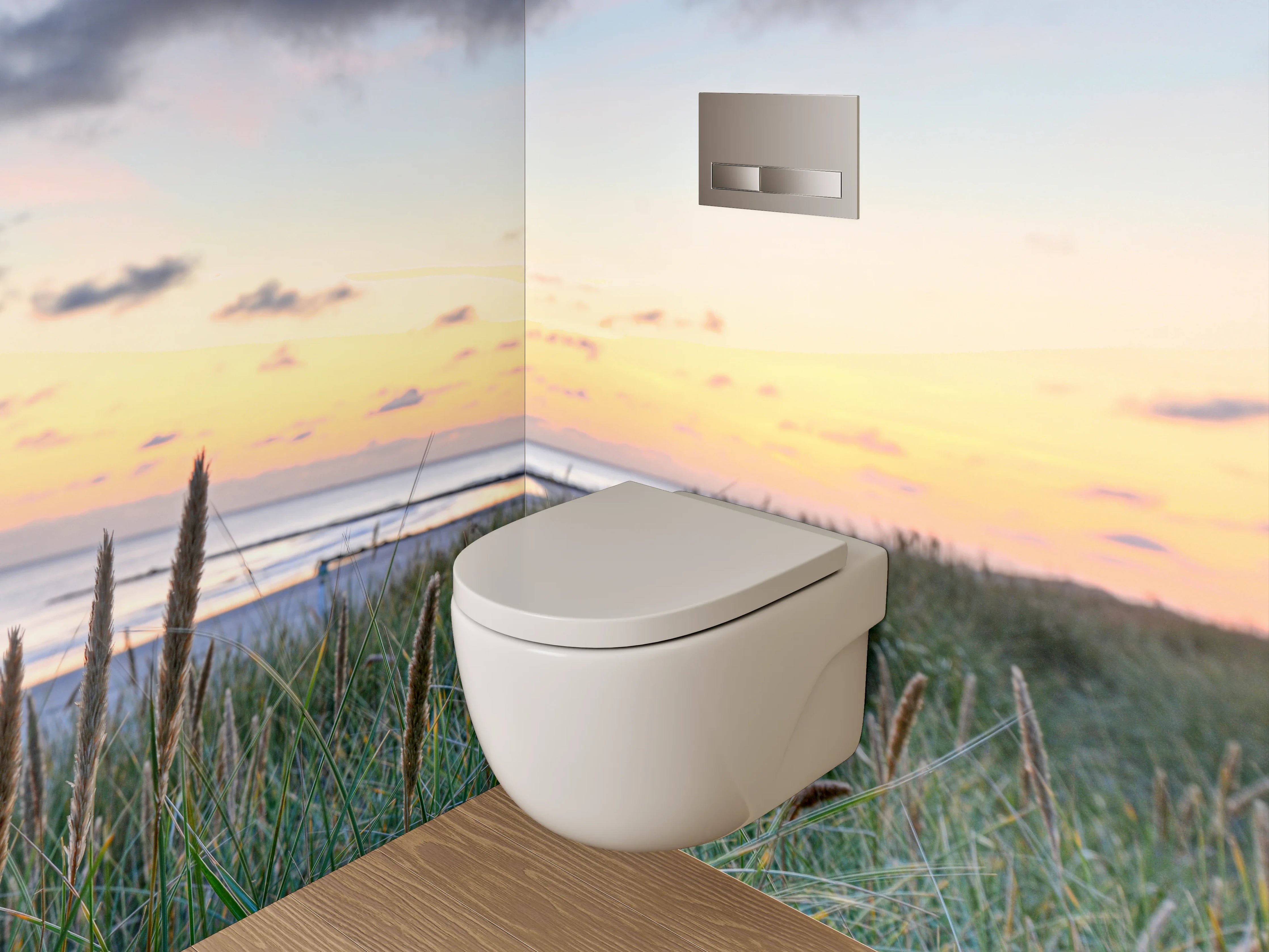 WC-Rückwand - Sonnenuntergang am ruhigen Dünenstrand