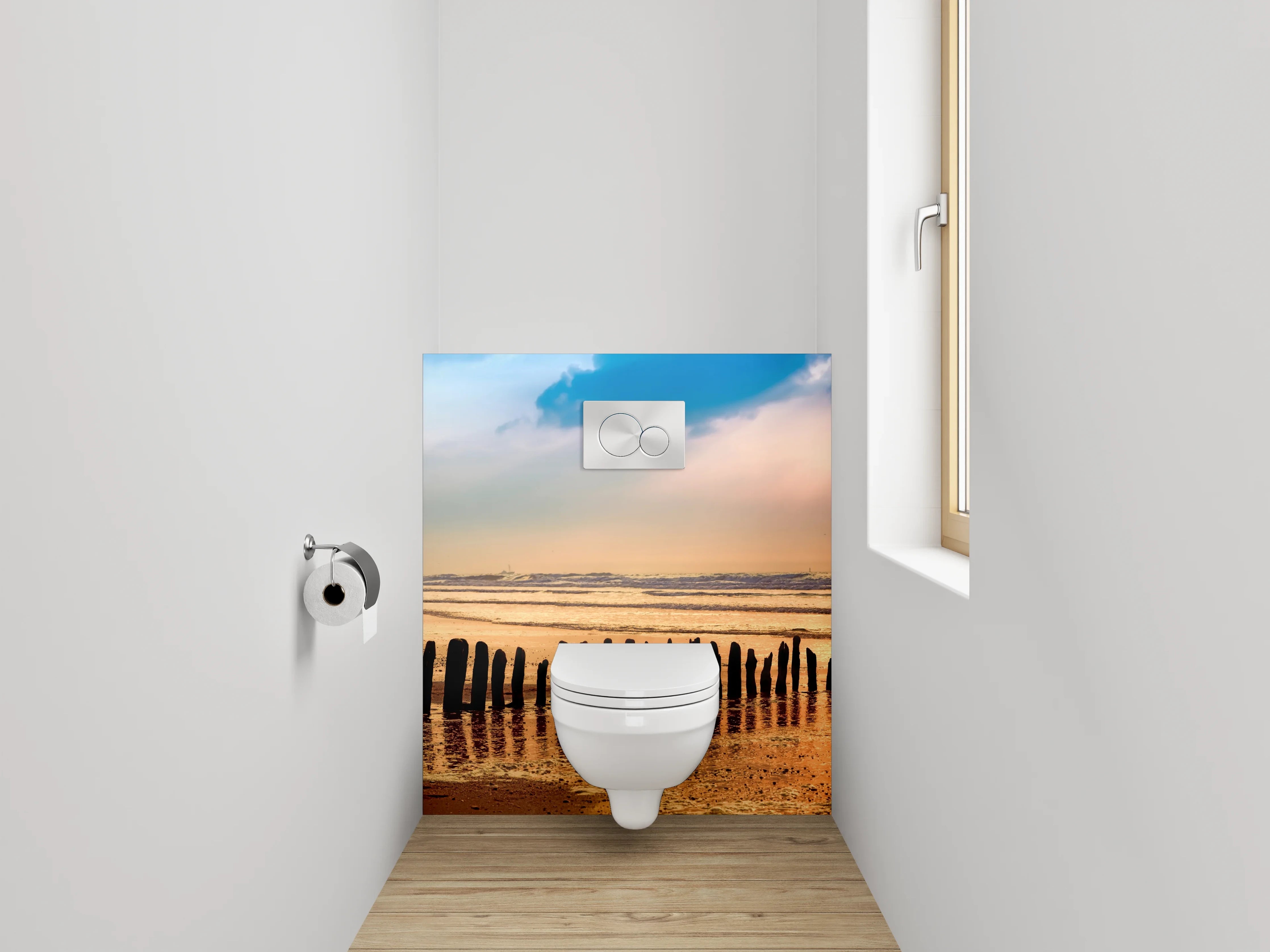 WC-Rückwand - Sonnenuntergang am ruhigen Sandstrand