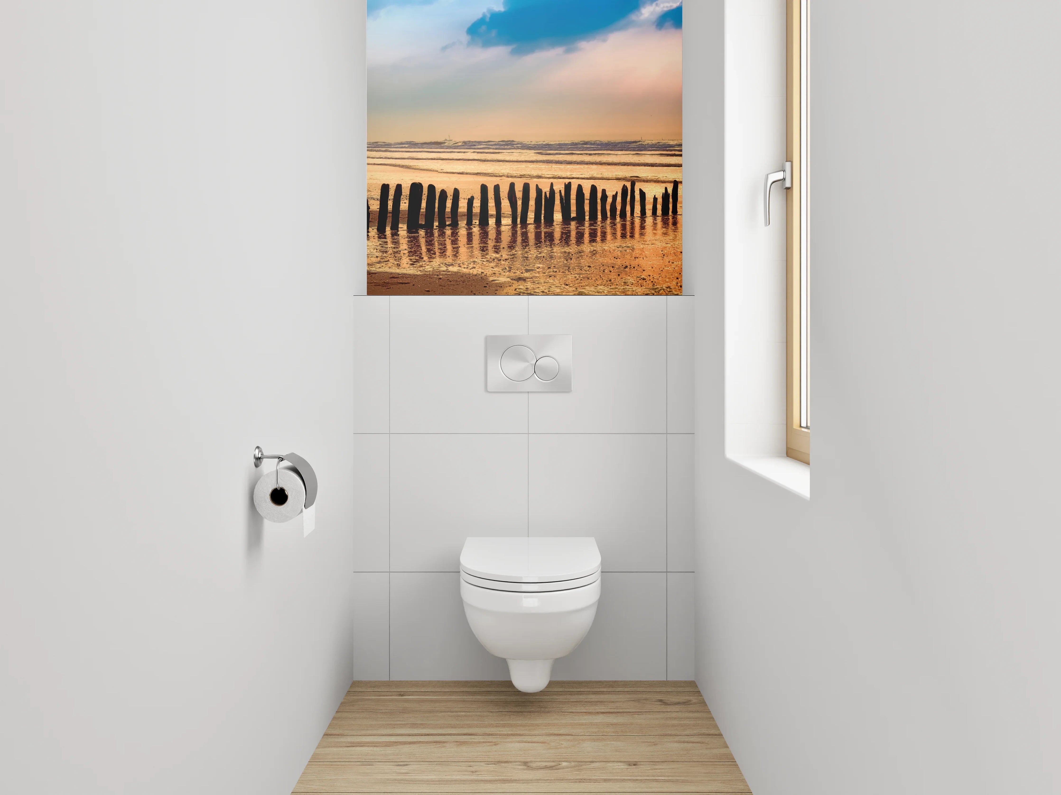 WC-Rückwand - Sonnenuntergang am ruhigen Sandstrand