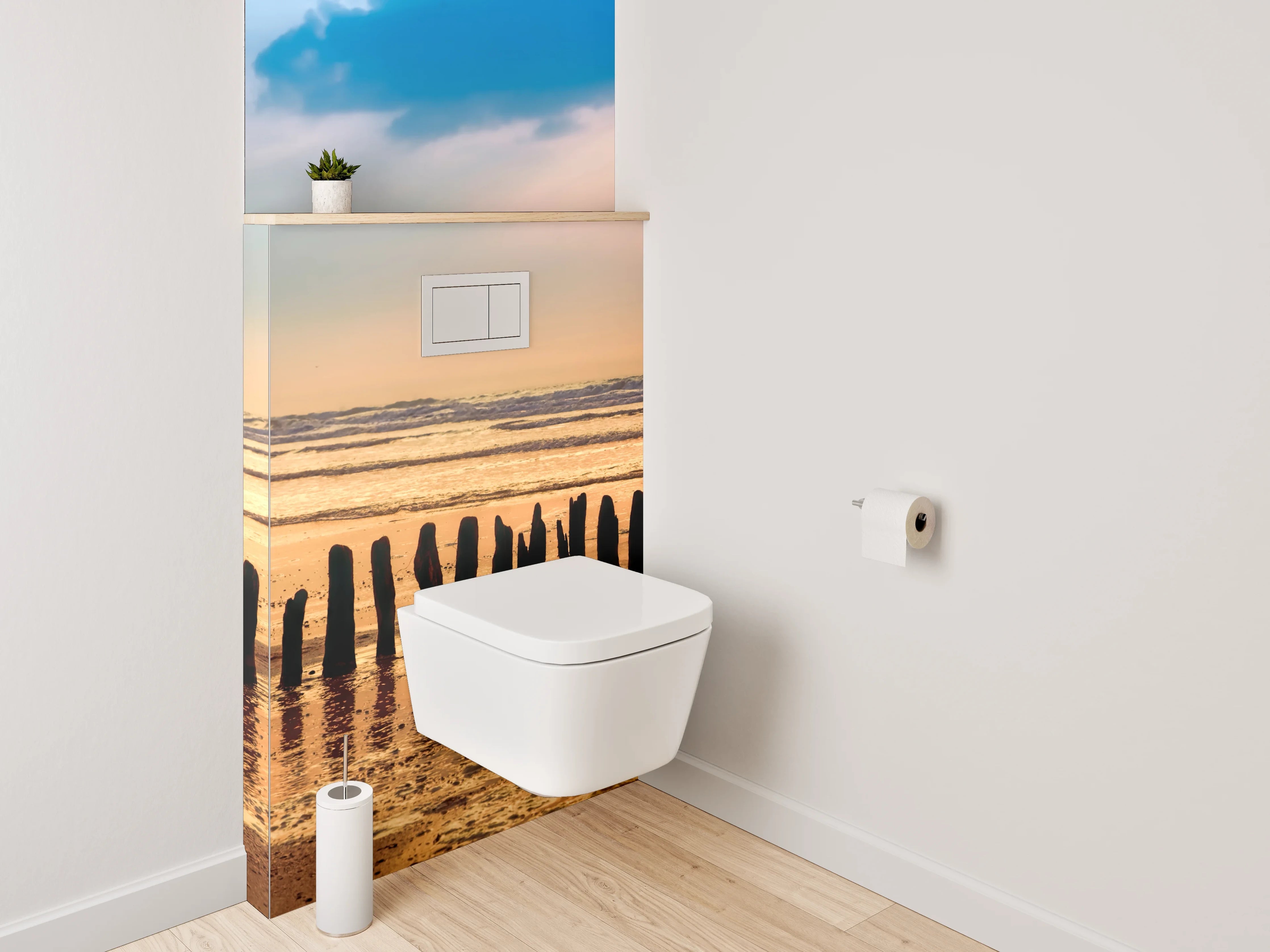 WC-Rückwand - Sonnenuntergang am ruhigen Sandstrand