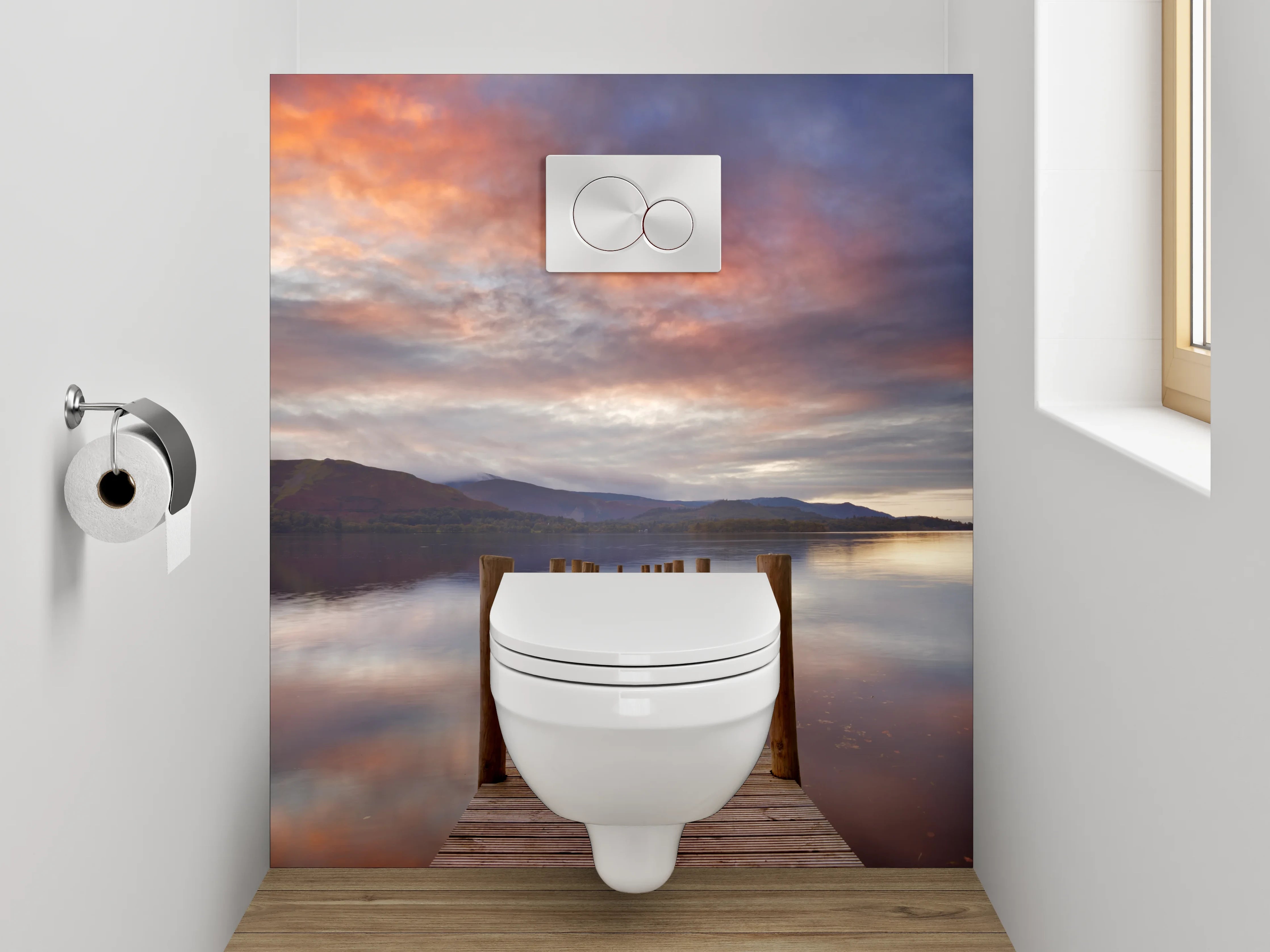 WC-Rückwand - Sonnenuntergang am ruhigen See