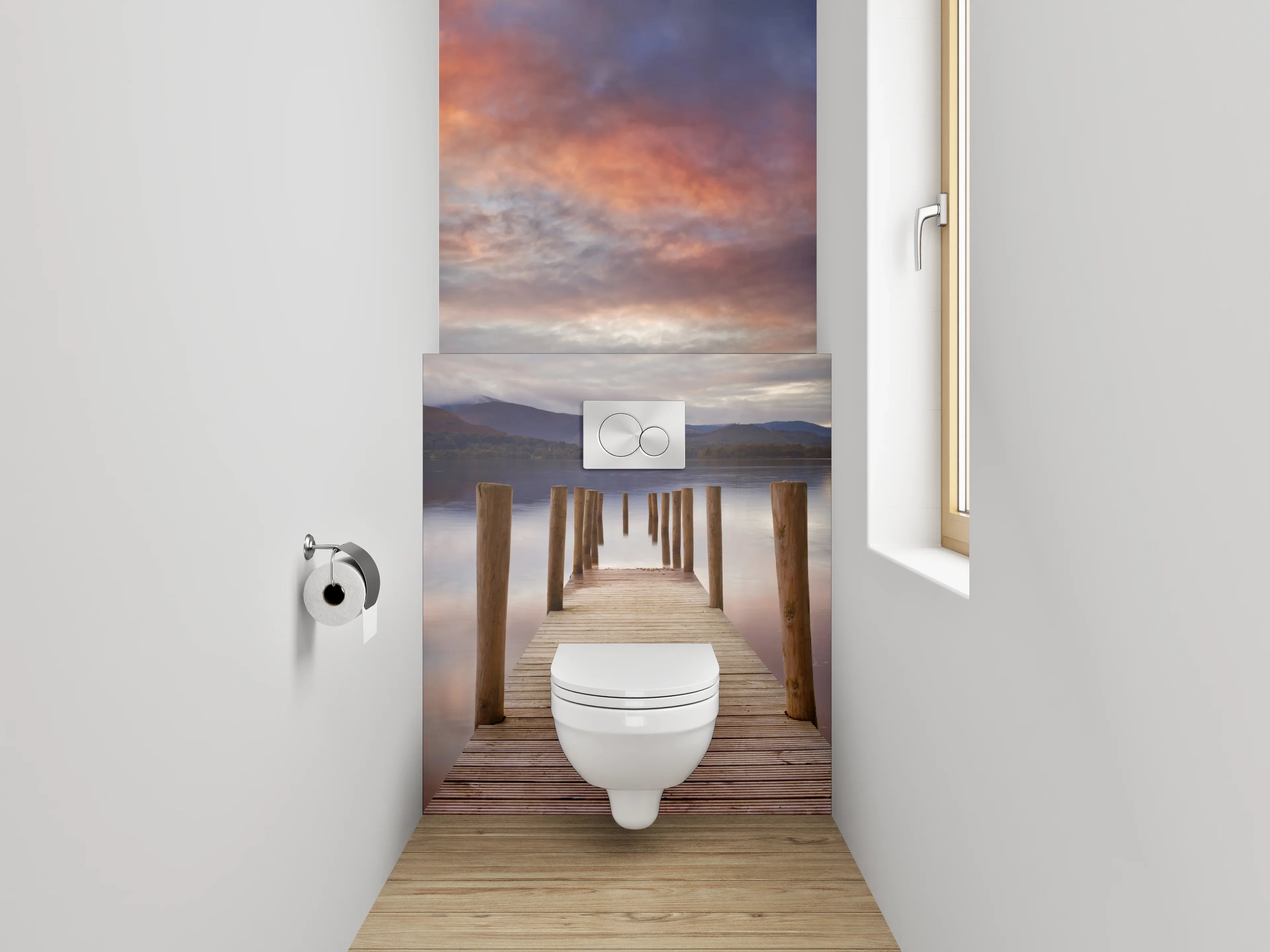 WC-Rückwand - Sonnenuntergang am ruhigen See