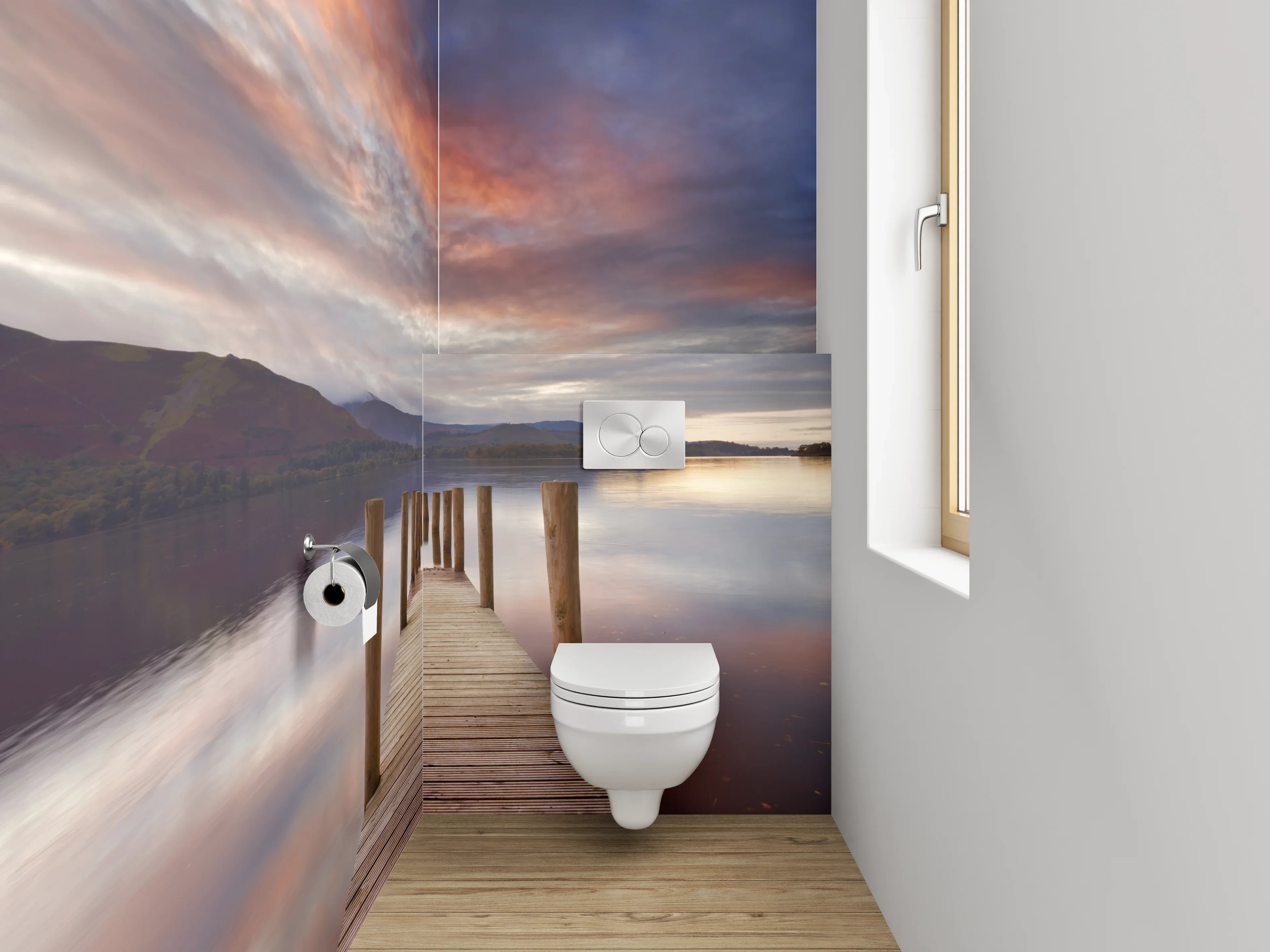 WC-Rückwand - Sonnenuntergang am ruhigen See