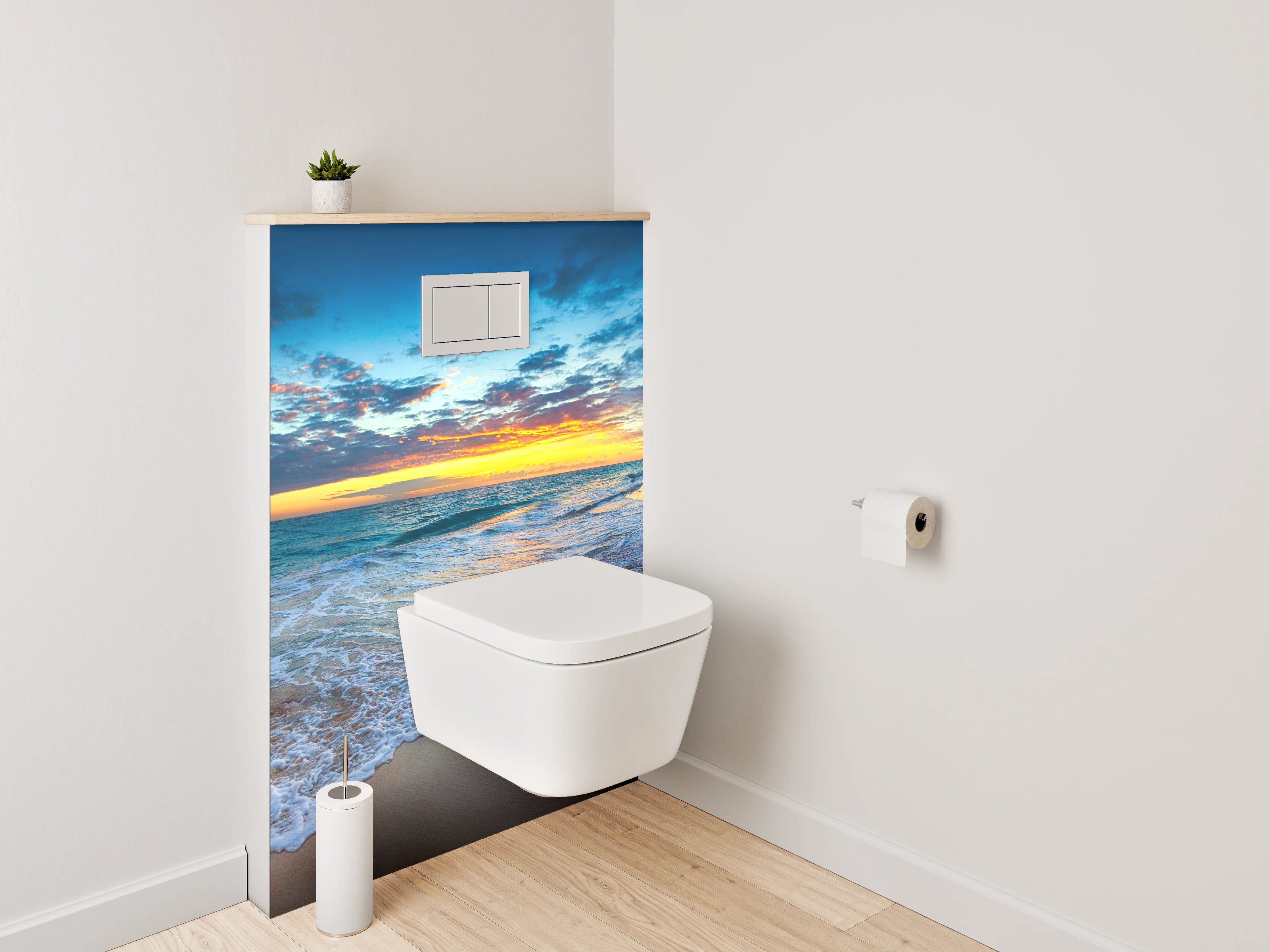 WC-Rückwand - Sonnenuntergang am tropischen Palmenstrand