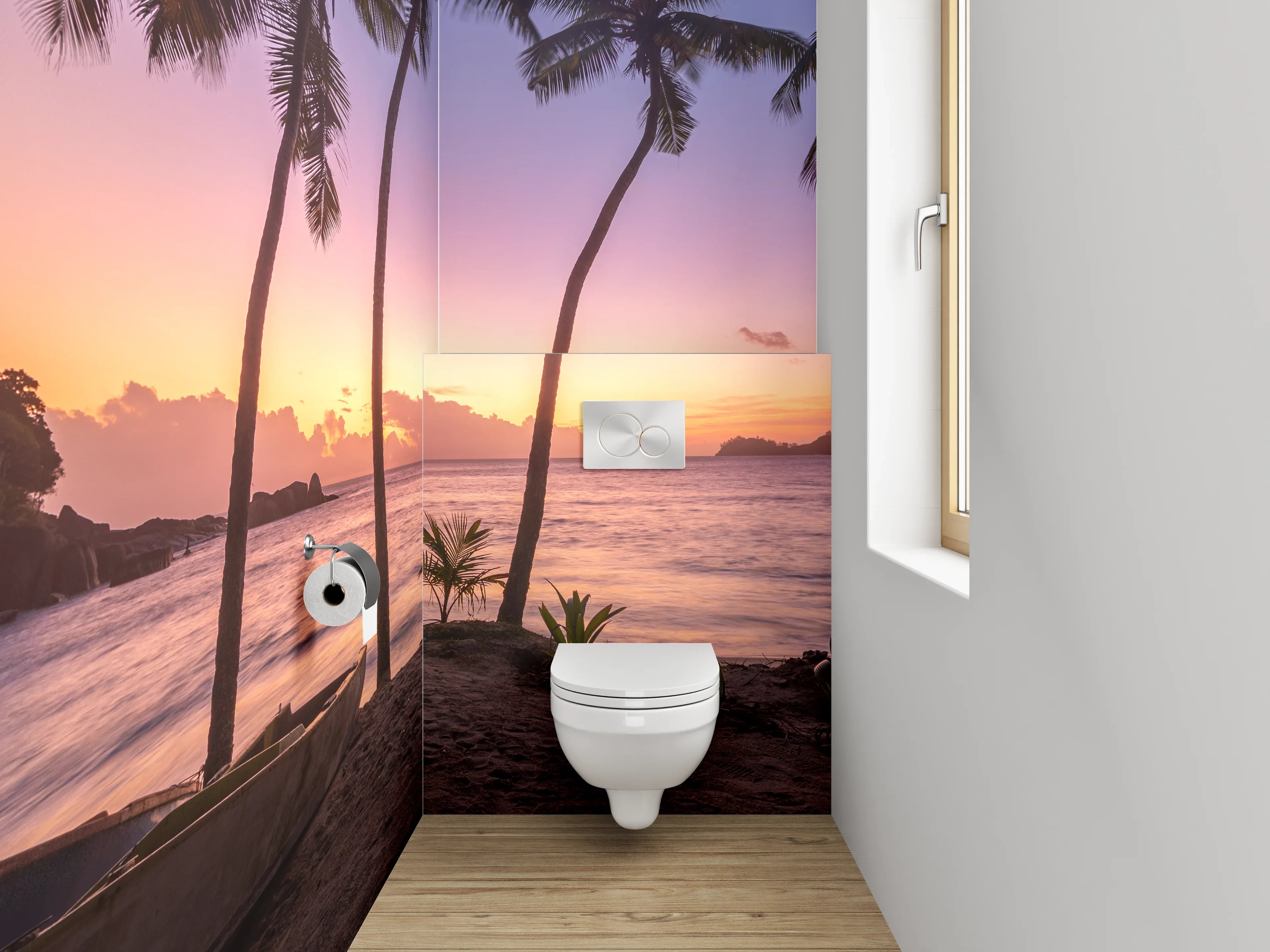 WC-Rückwand - Sonnenuntergang am tropischen Traumstrand