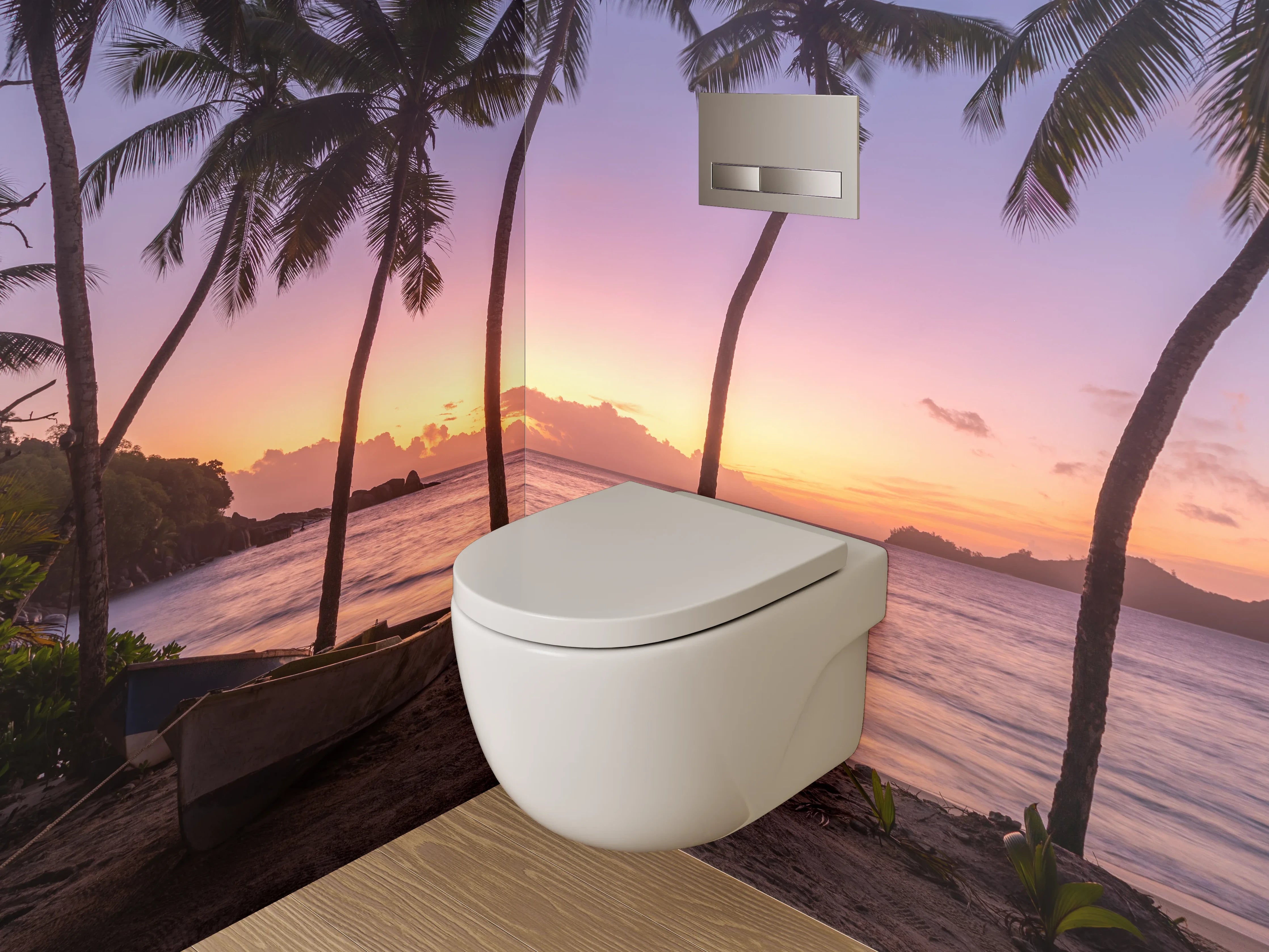 WC-Rückwand - Sonnenuntergang am tropischen Traumstrand