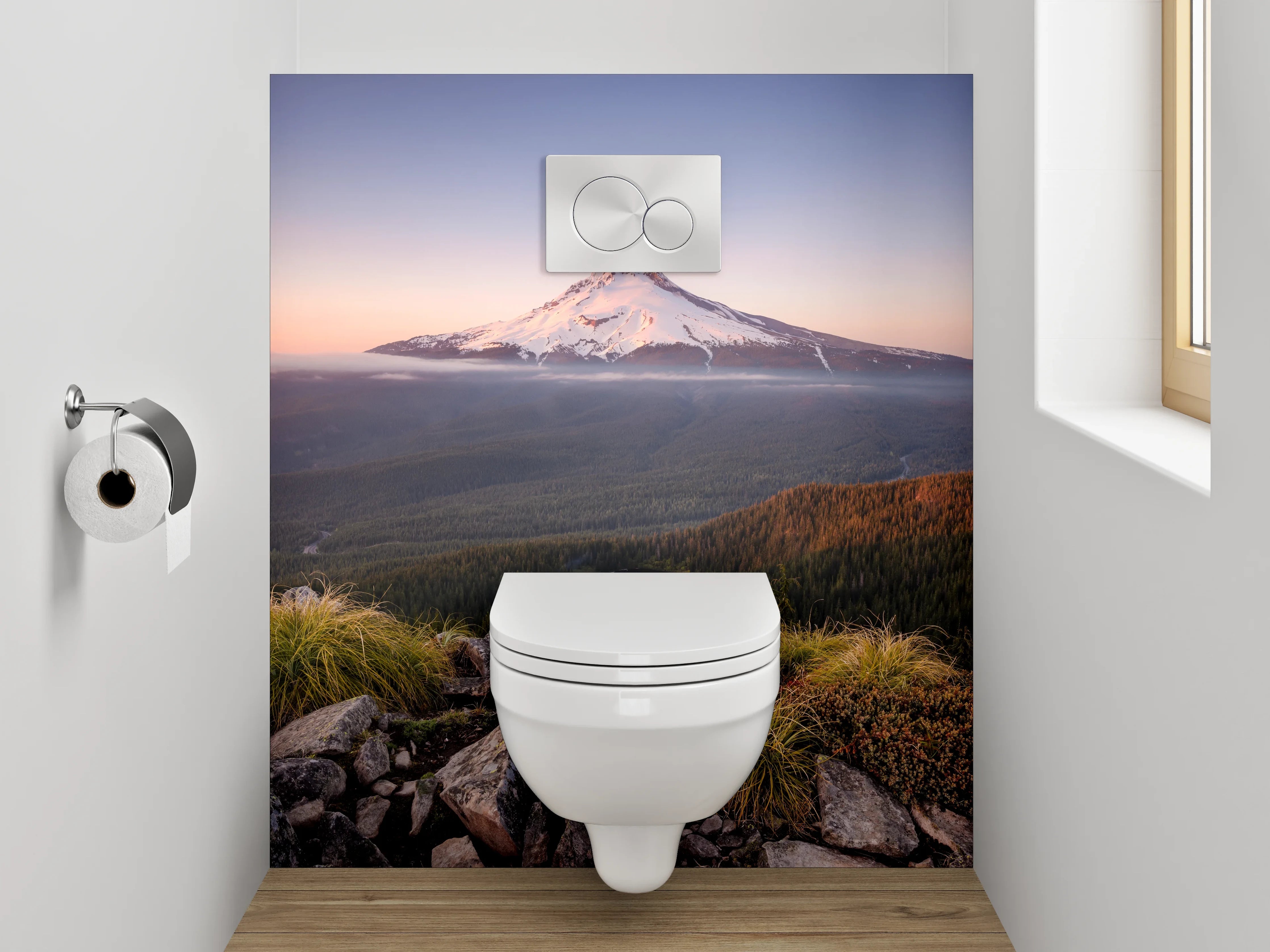 WC-Rückwand - Sonnenuntergang am verschneiten Vulkan