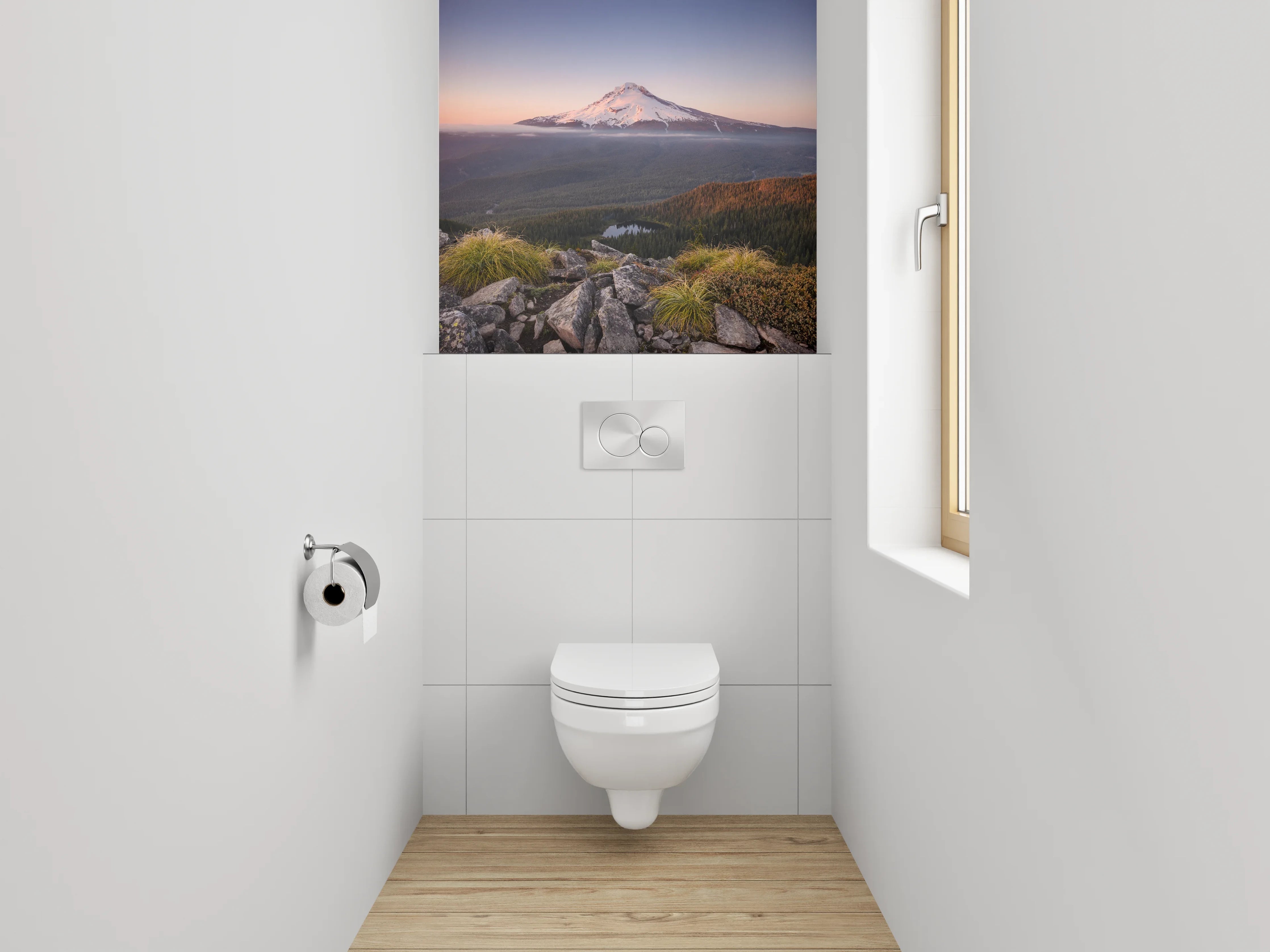 WC-Rückwand - Sonnenuntergang am verschneiten Vulkan