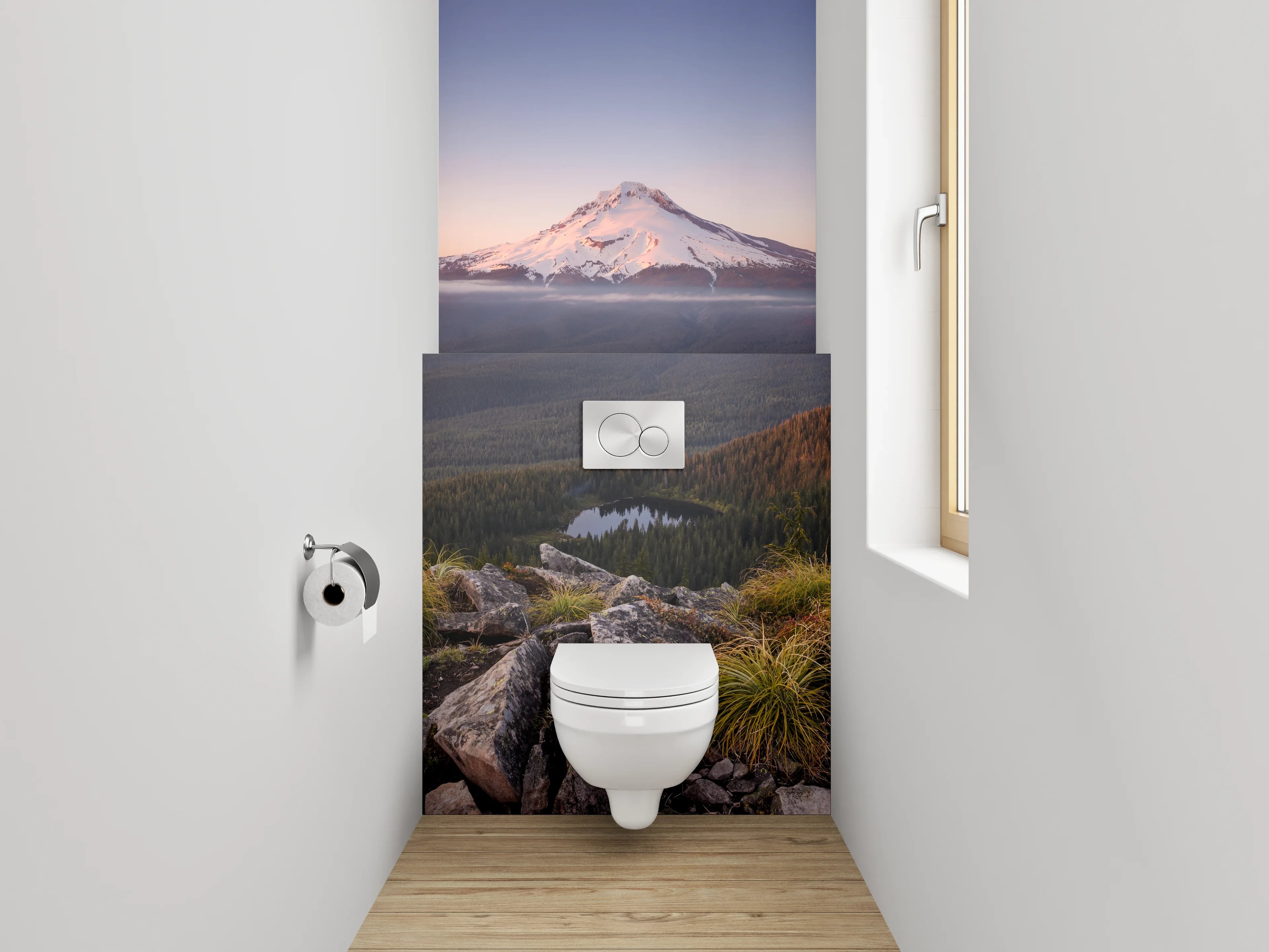 WC-Rückwand - Sonnenuntergang am verschneiten Vulkan