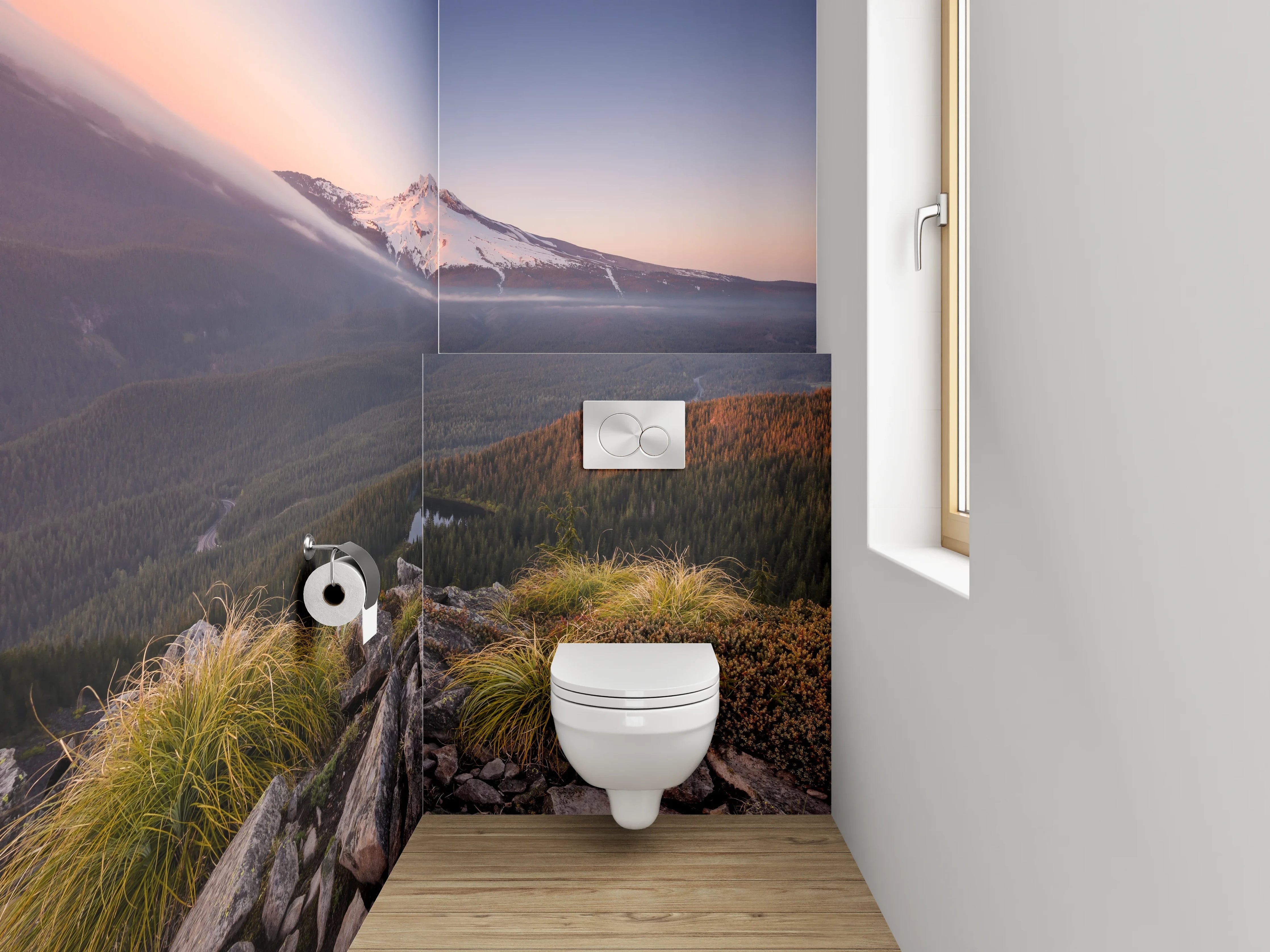 WC-Rückwand - Sonnenuntergang am verschneiten Vulkan