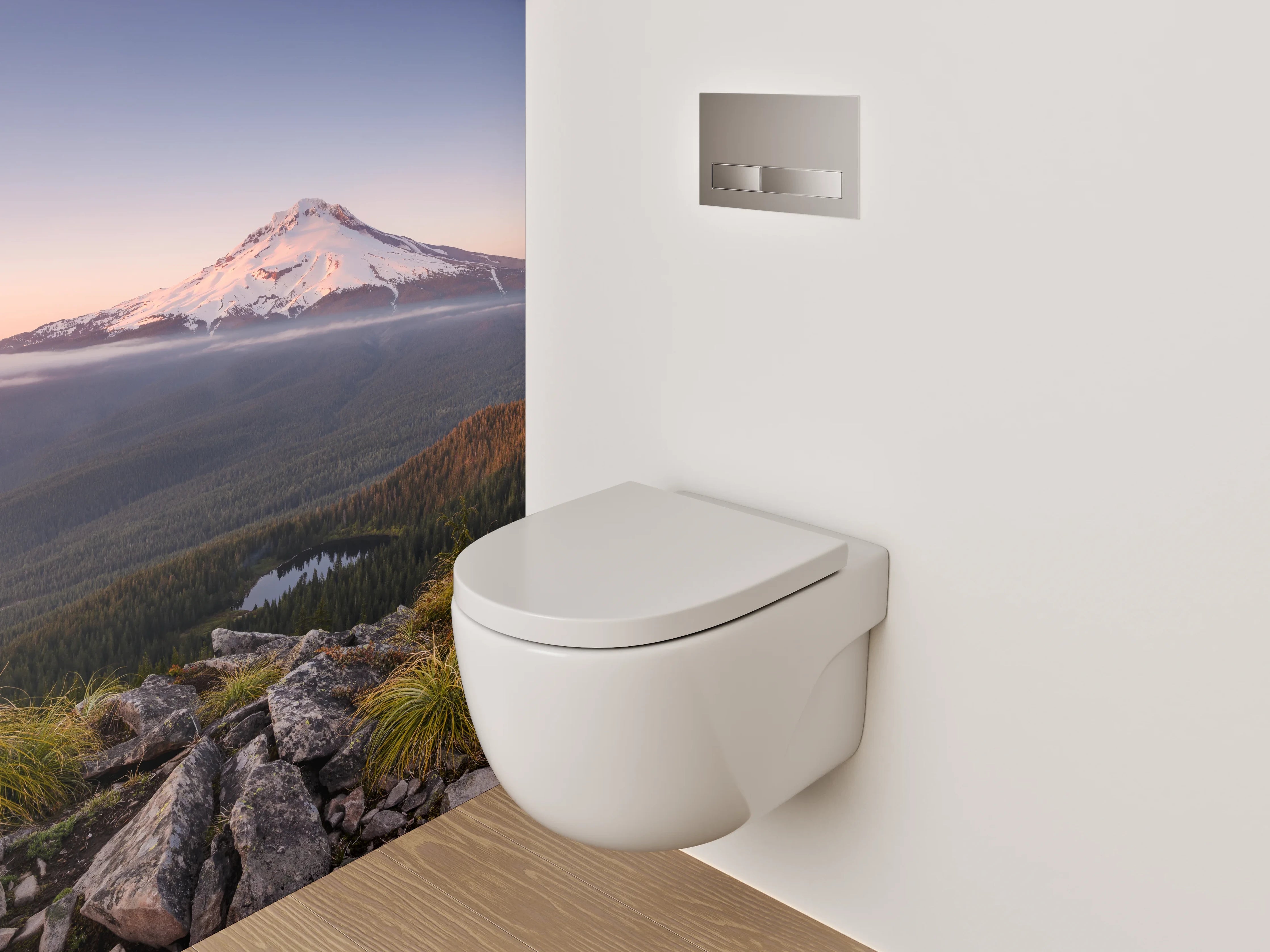 WC-Rückwand - Sonnenuntergang am verschneiten Vulkan