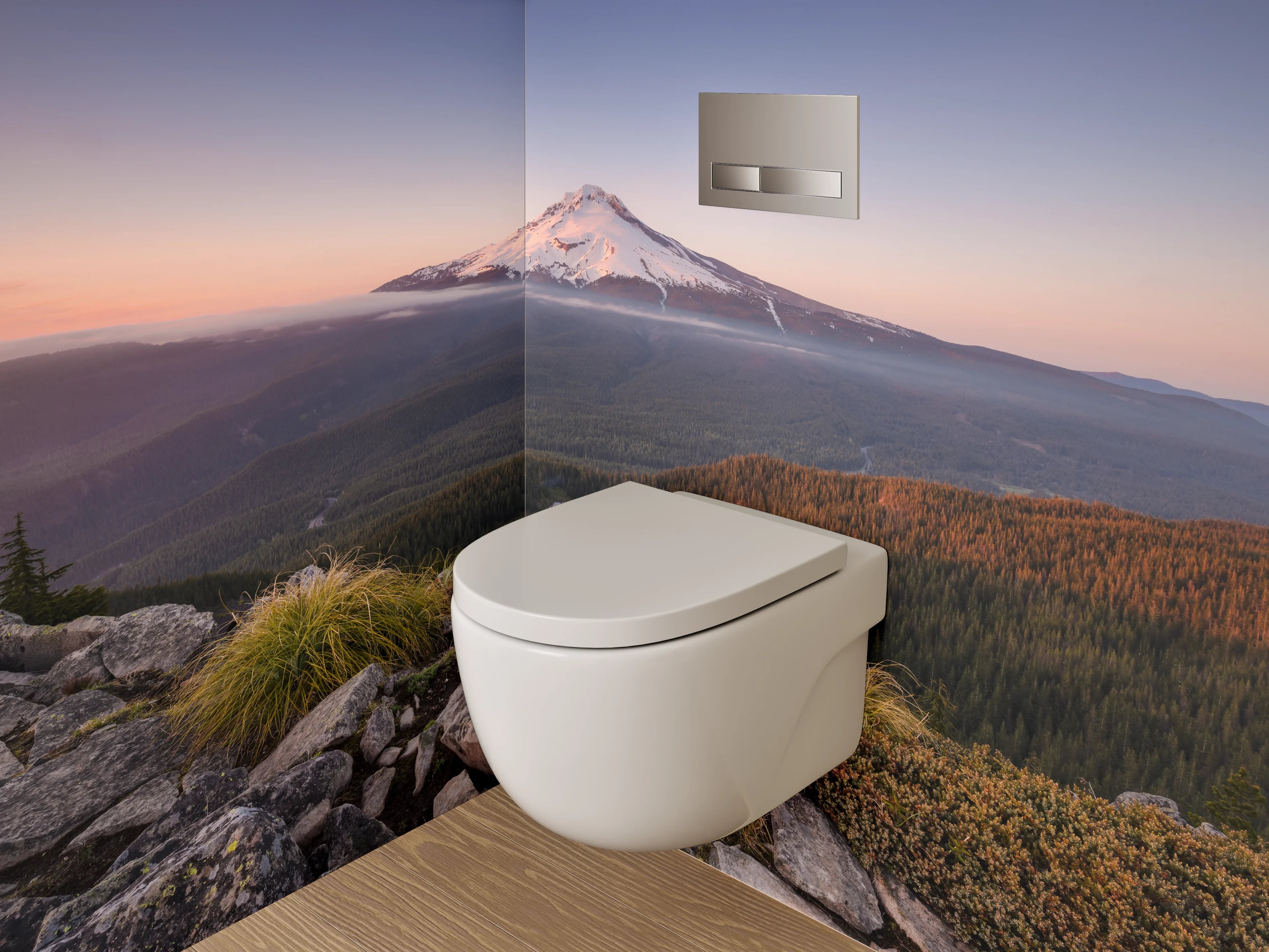 WC-Rückwand - Sonnenuntergang am verschneiten Vulkan