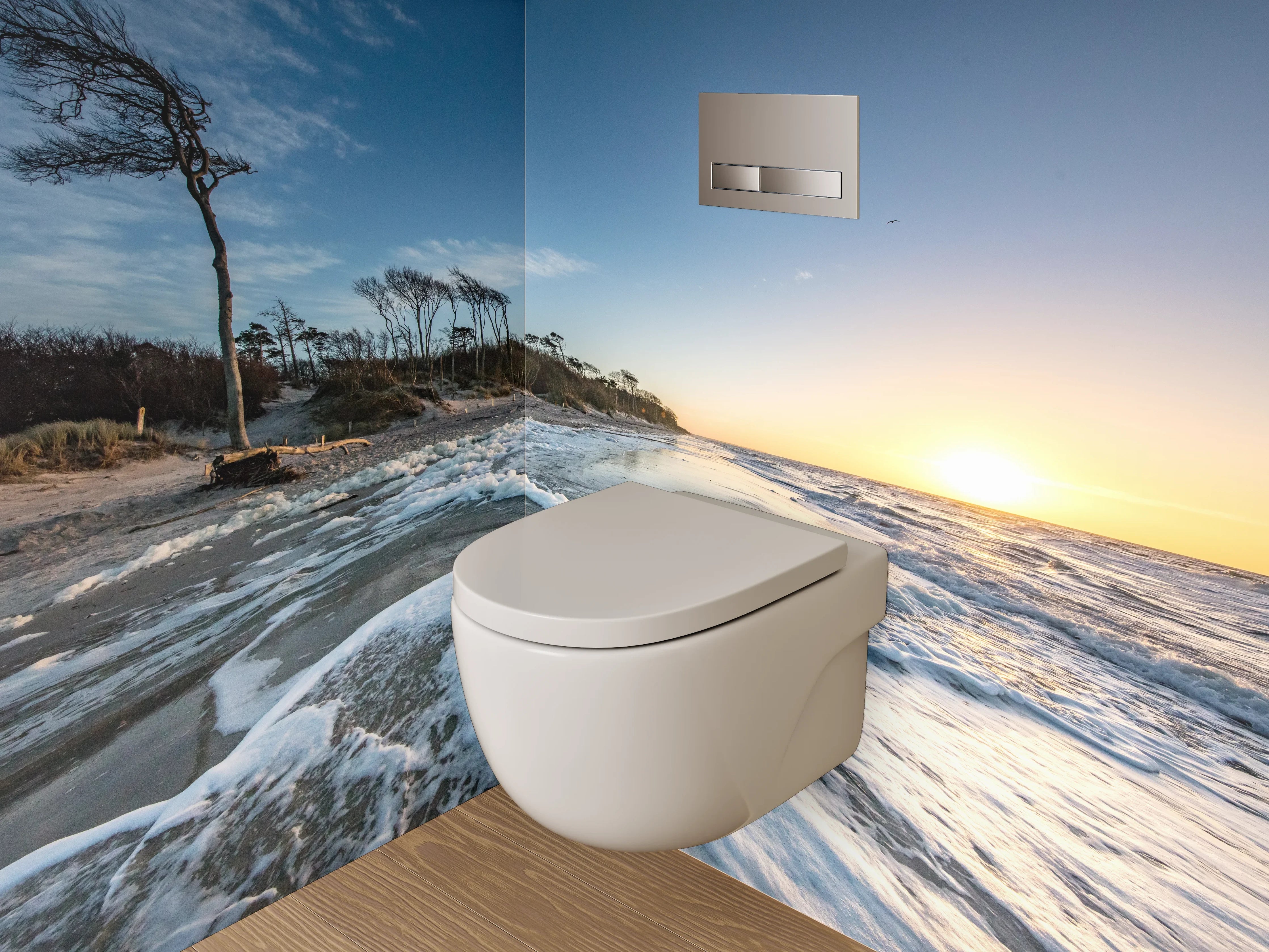 WC-Rückwand - Sonnenuntergang am wilden Ostseestrand