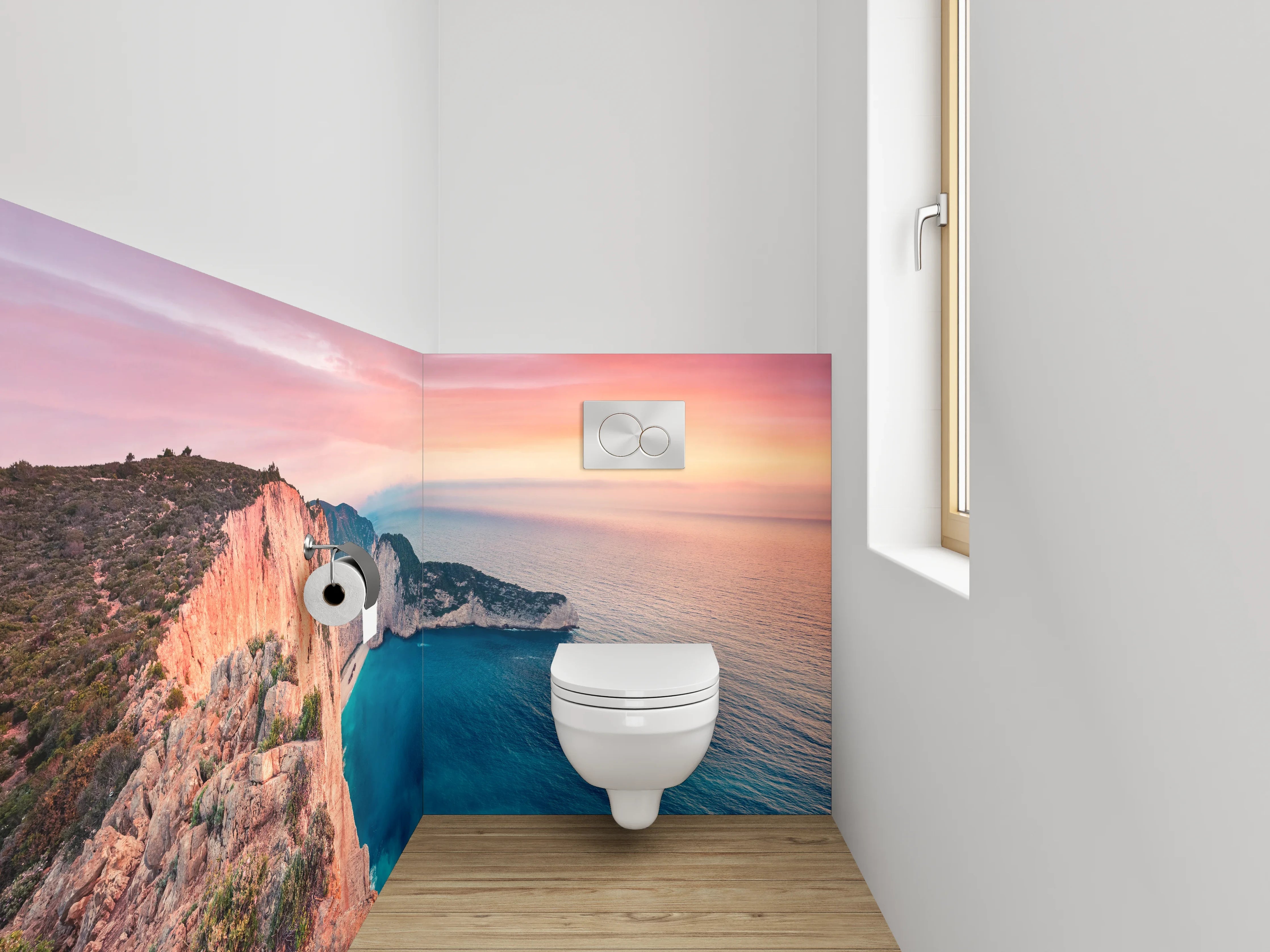 WC-Rückwand - Sonnenuntergang an der Steilküste – Panorama