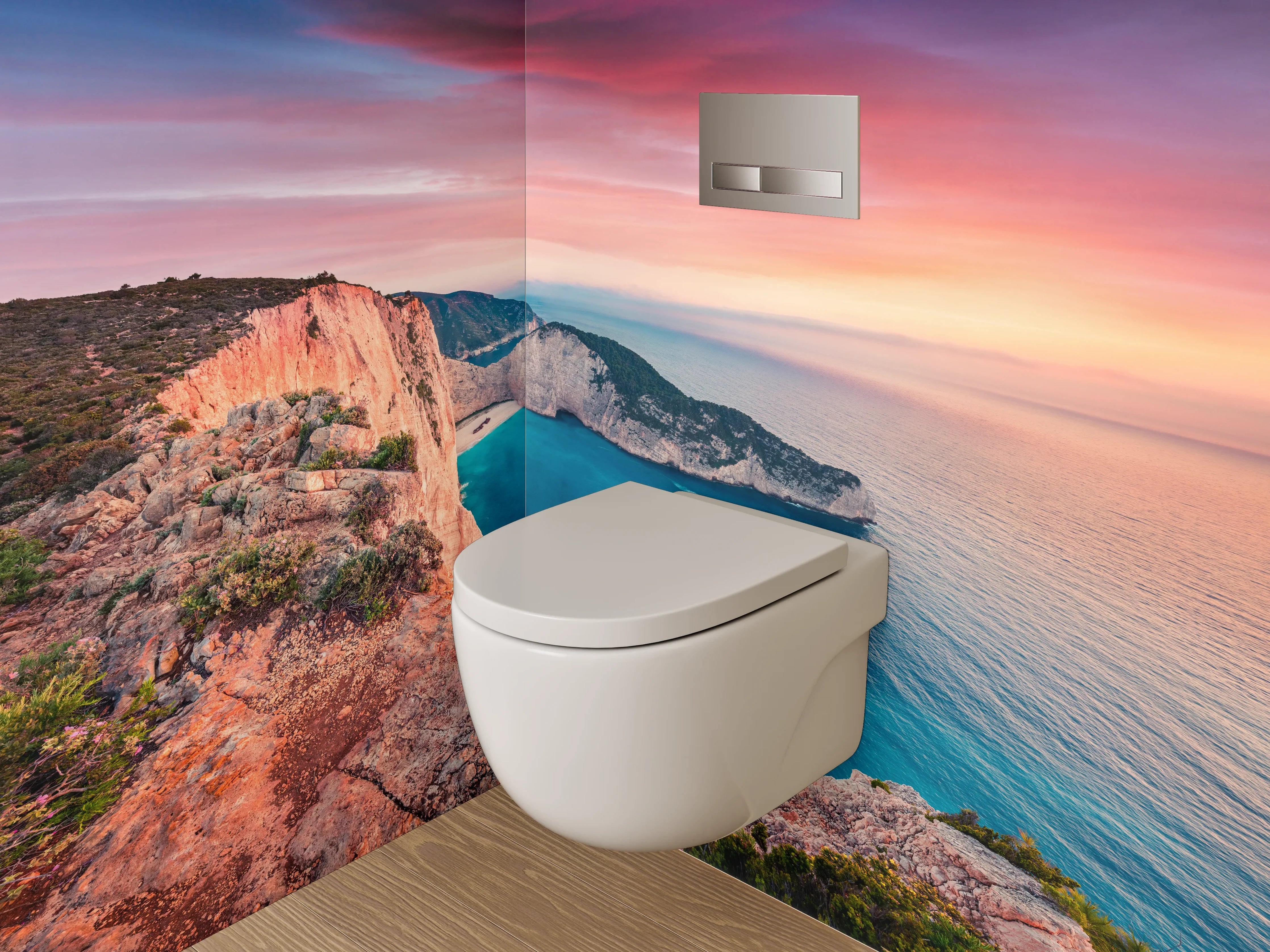 WC-Rückwand - Sonnenuntergang an der Steilküste – Panorama