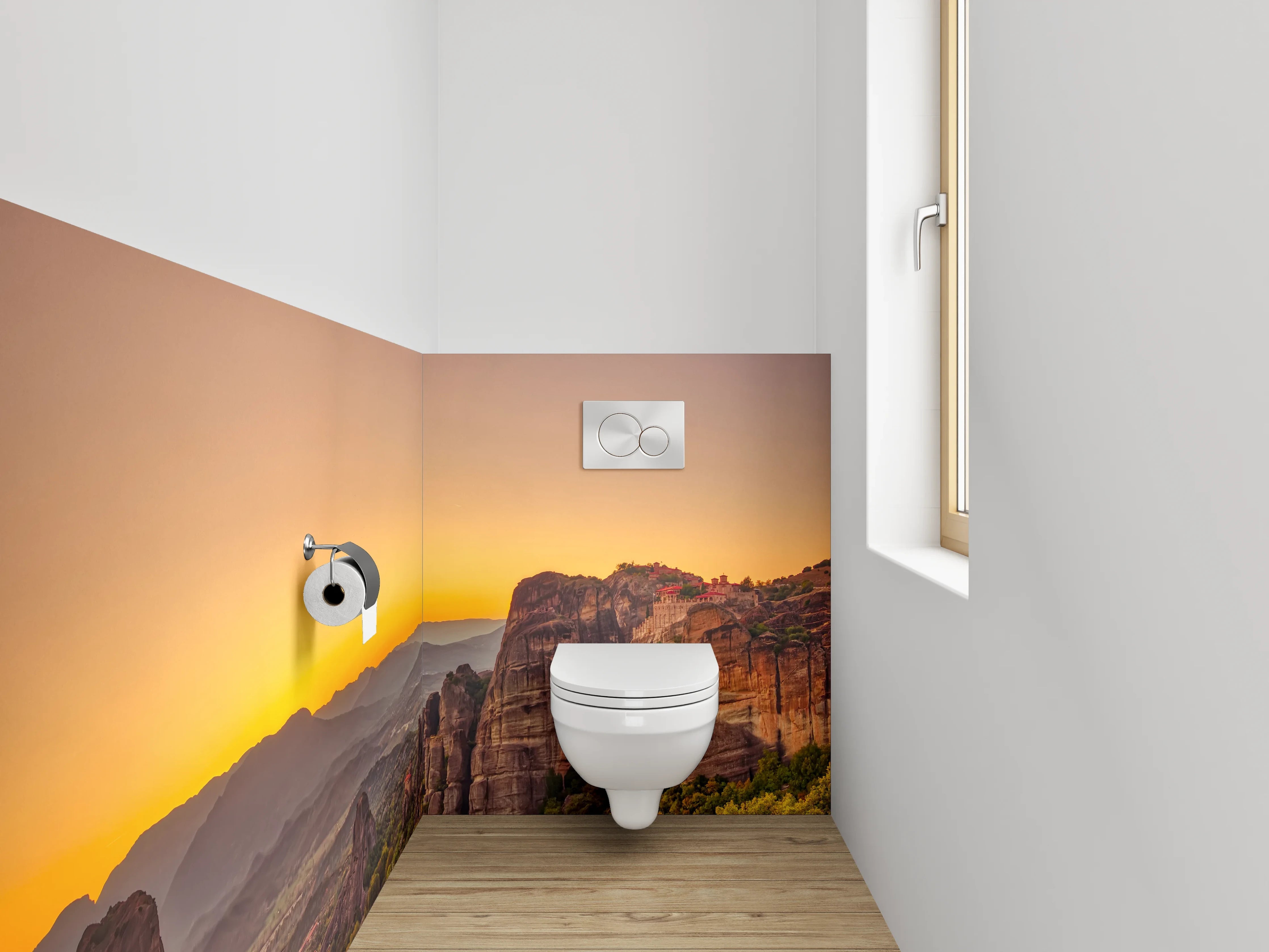 WC-Rückwand - Sonnenuntergang in Felslandschaft Panorama
