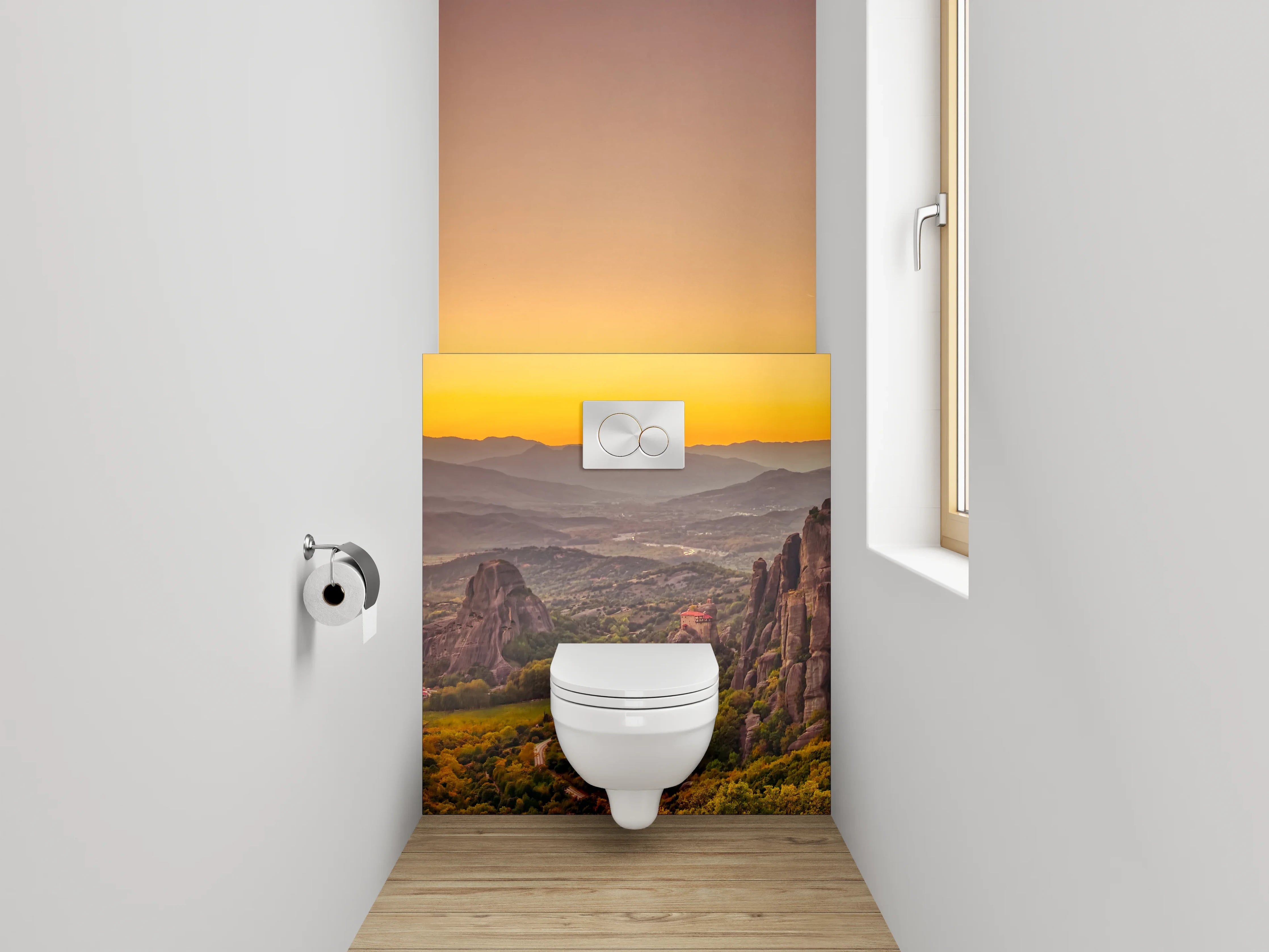 WC-Rückwand - Sonnenuntergang in Felslandschaft Panorama