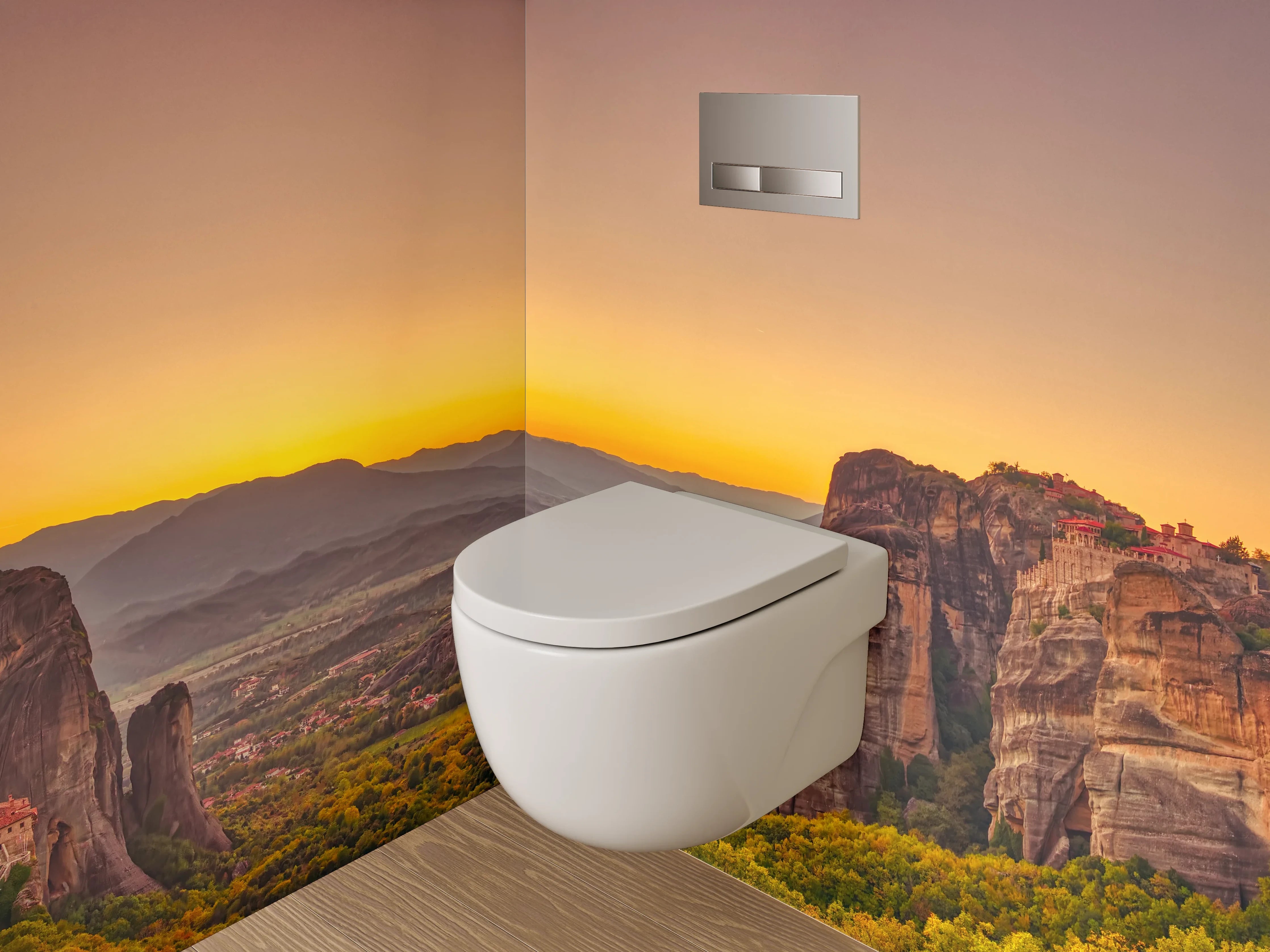 WC-Rückwand - Sonnenuntergang in Felslandschaft Panorama