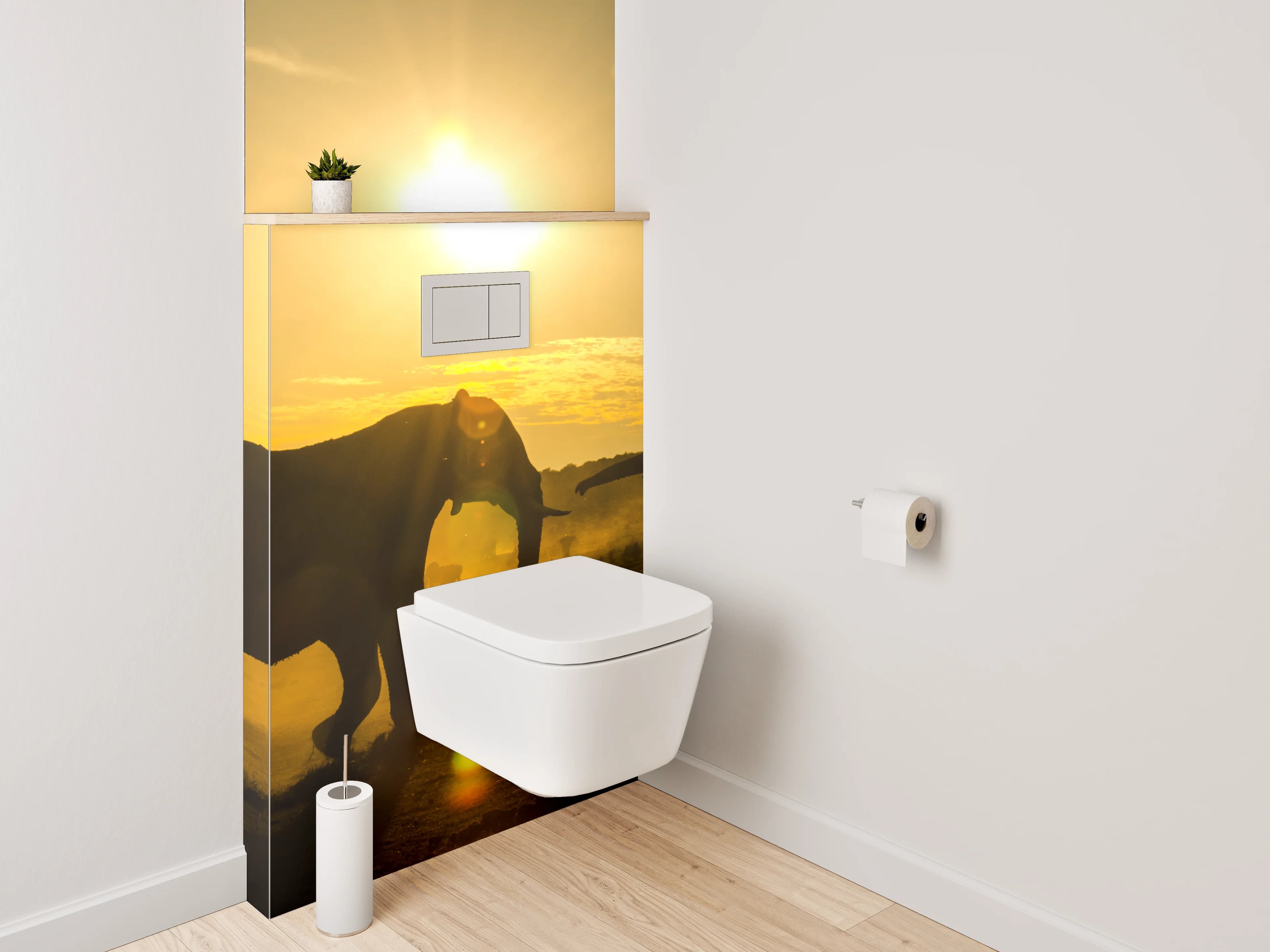 WC-Rückwand - Sonnenuntergang mit Elefantenrudel
