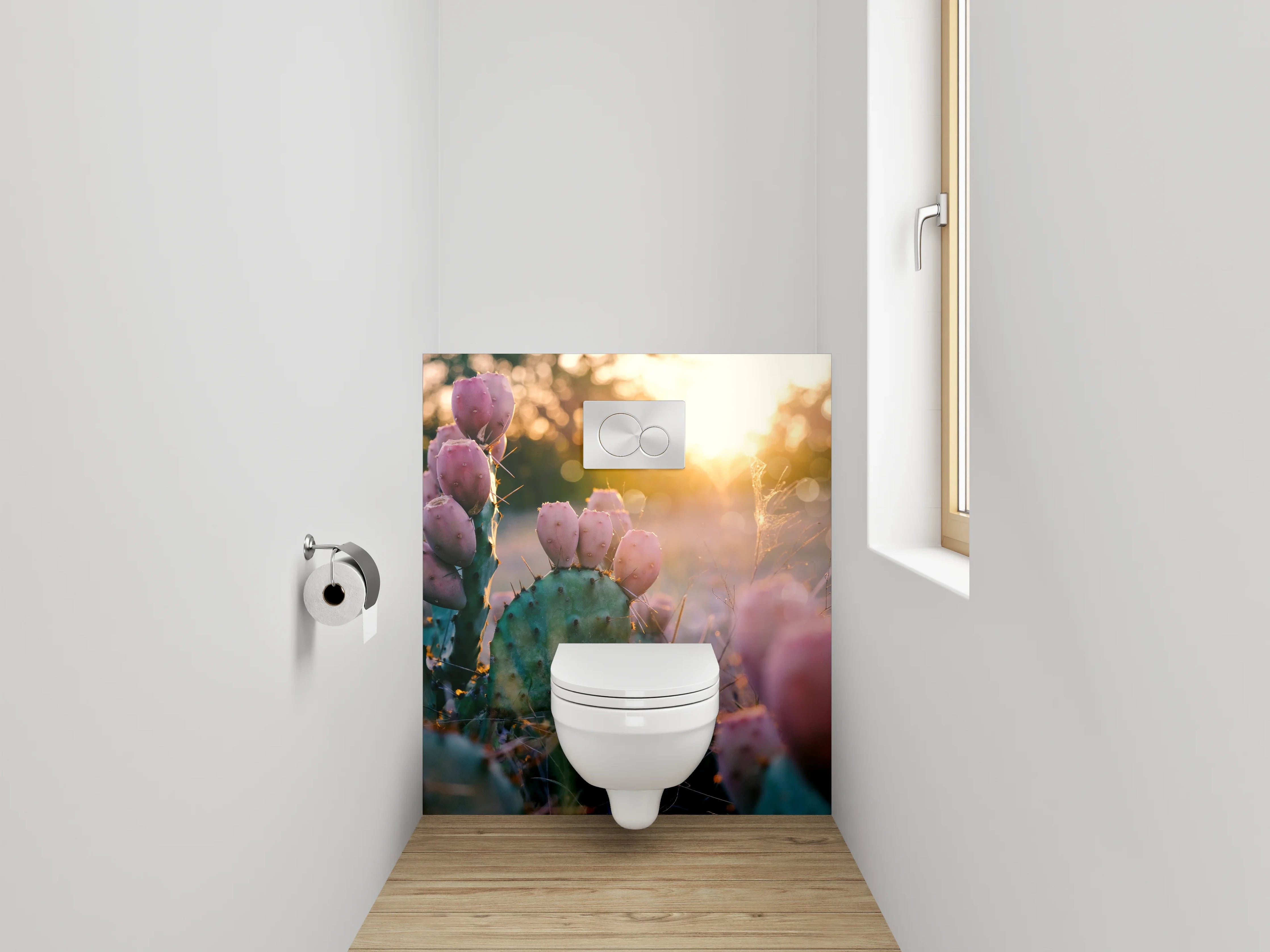 WC-Rückwand - Sonnenuntergang mit Kaktusblüten