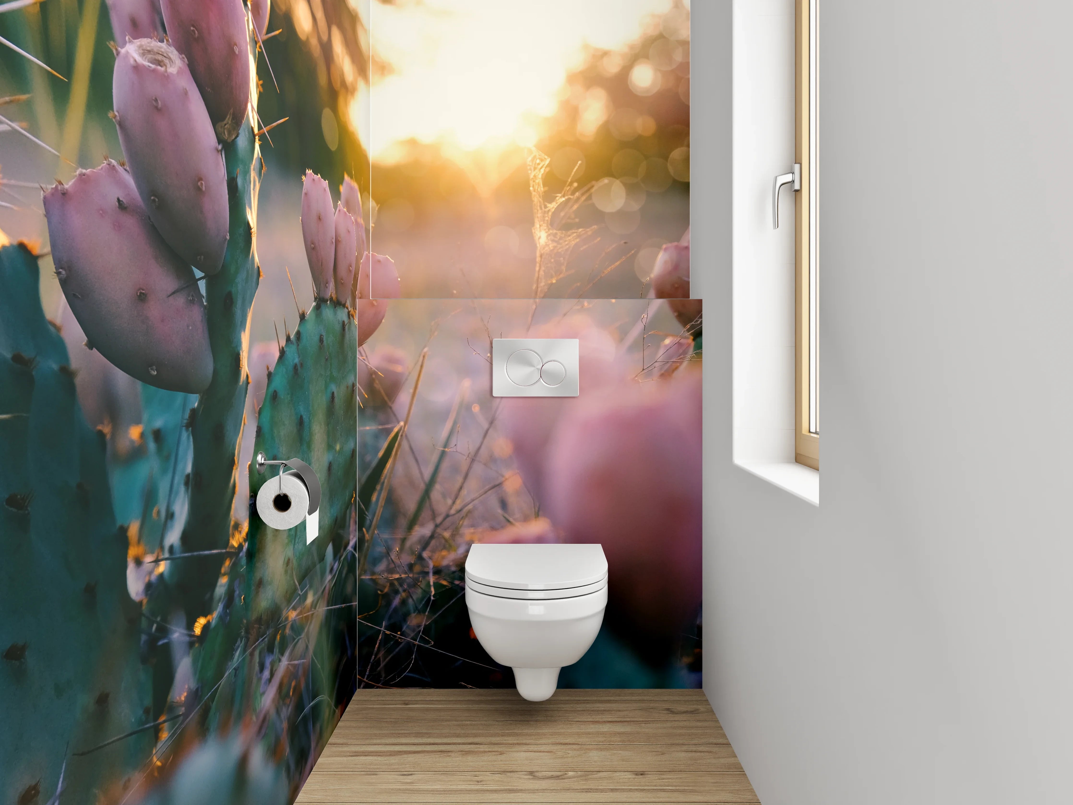 WC-Rückwand - Sonnenuntergang mit Kaktusblüten