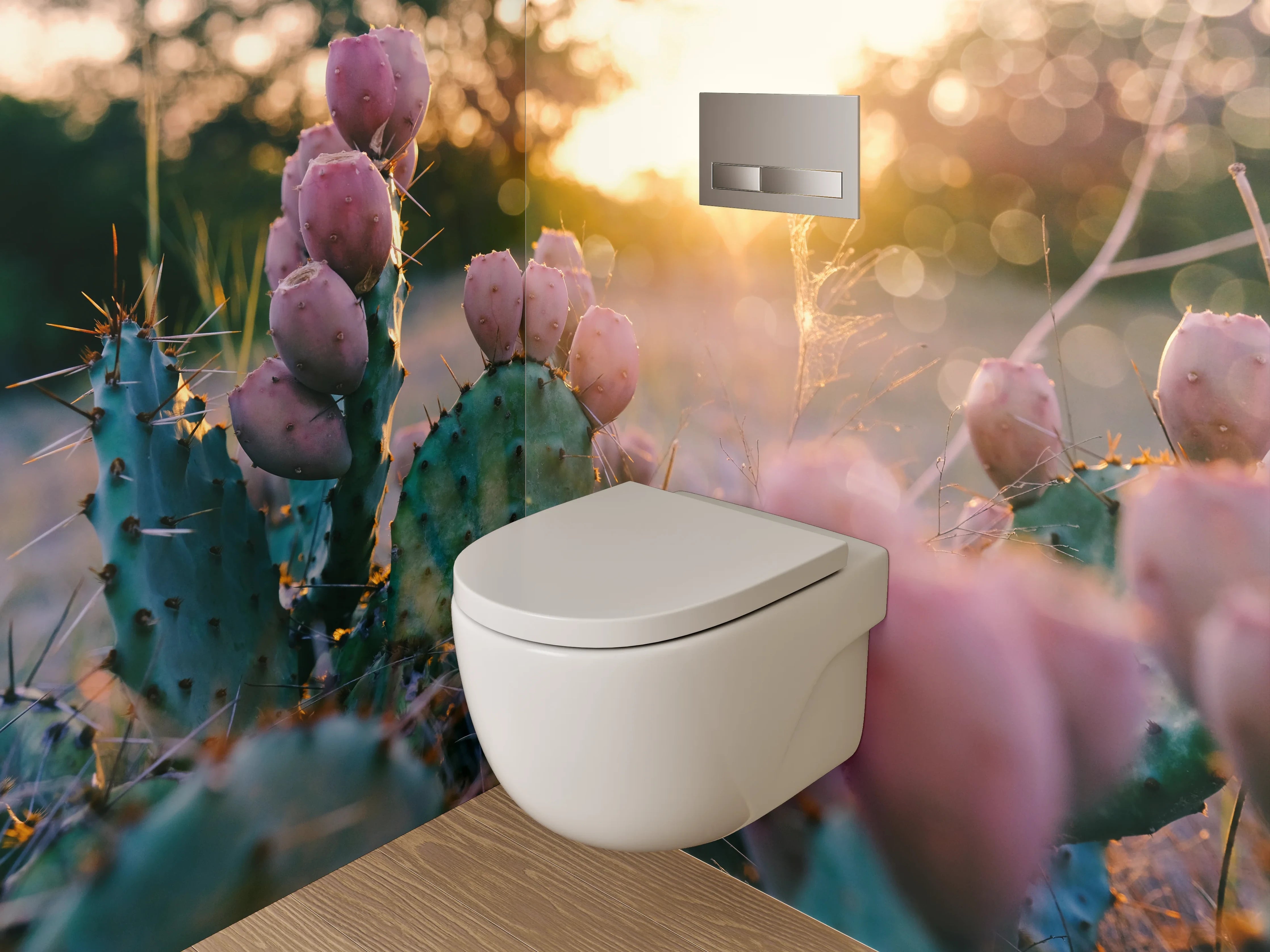 WC-Rückwand - Sonnenuntergang mit Kaktusblüten