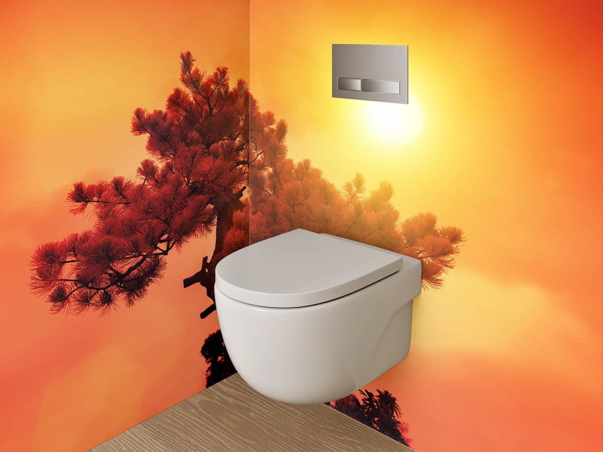 WC-Rückwand - Sonnenuntergang über Kiefernbaum Fotokunst