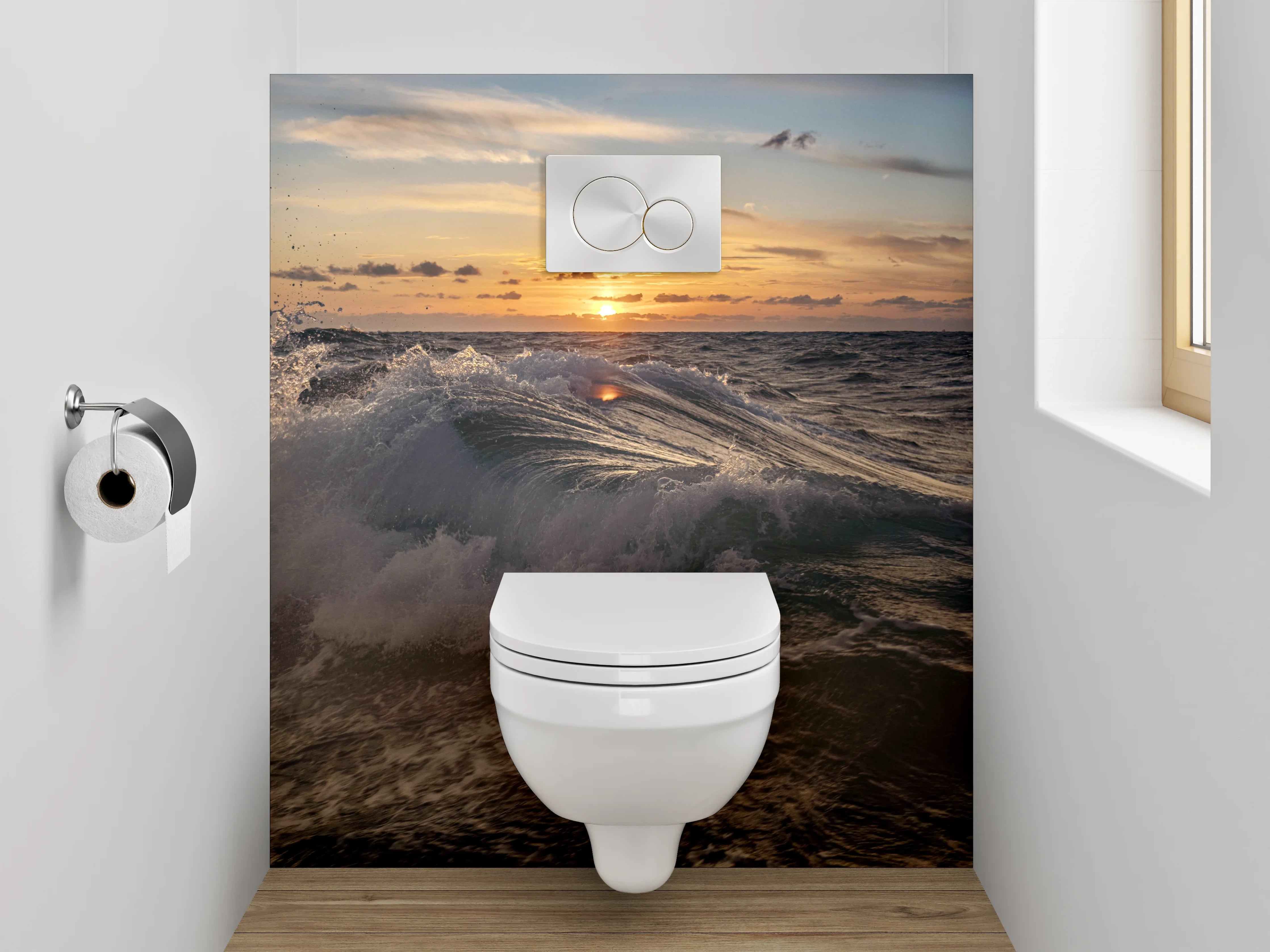 WC-Rückwand - Sonnenuntergang über bewegtem Meer