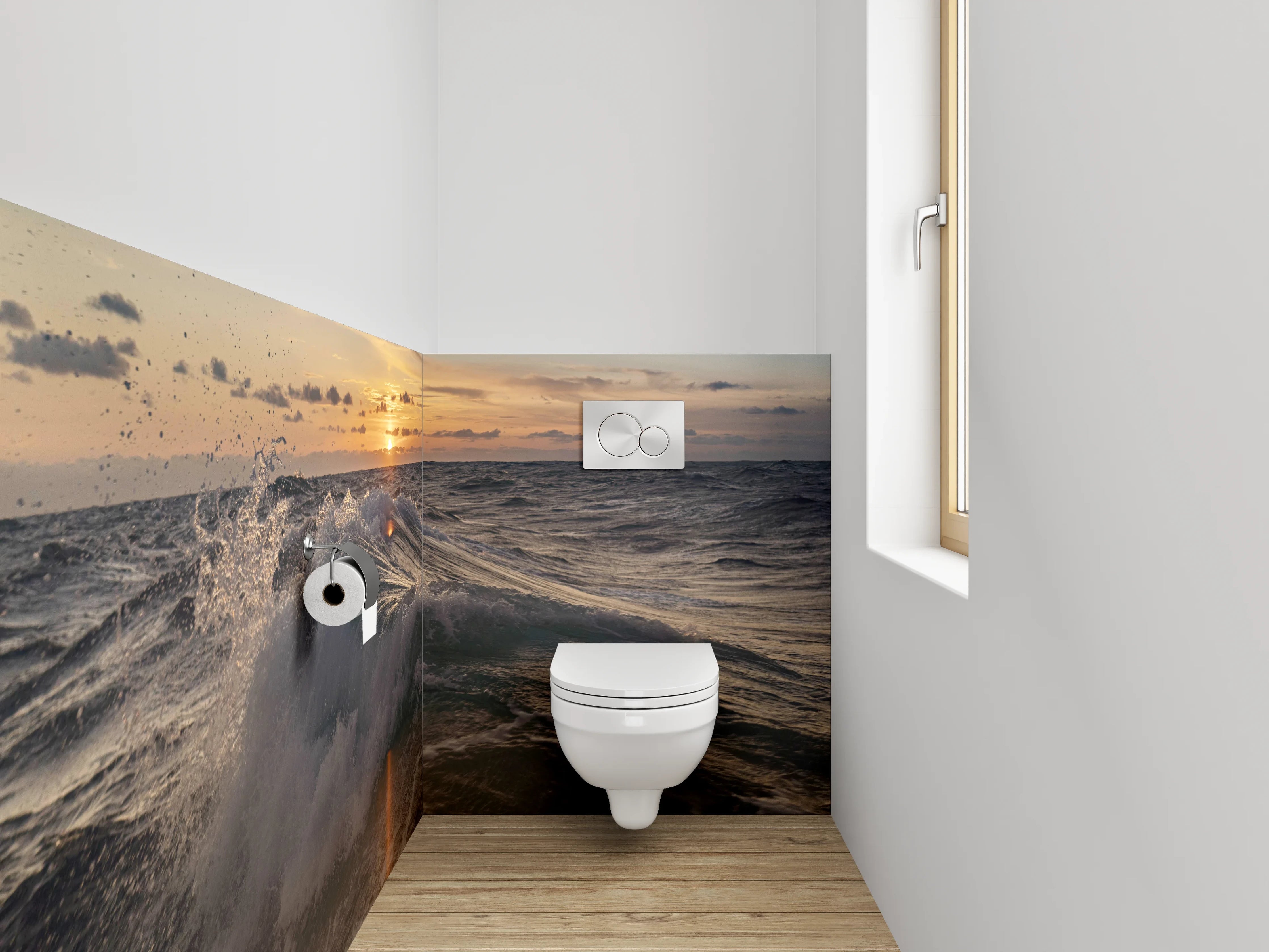 WC-Rückwand - Sonnenuntergang über bewegtem Meer