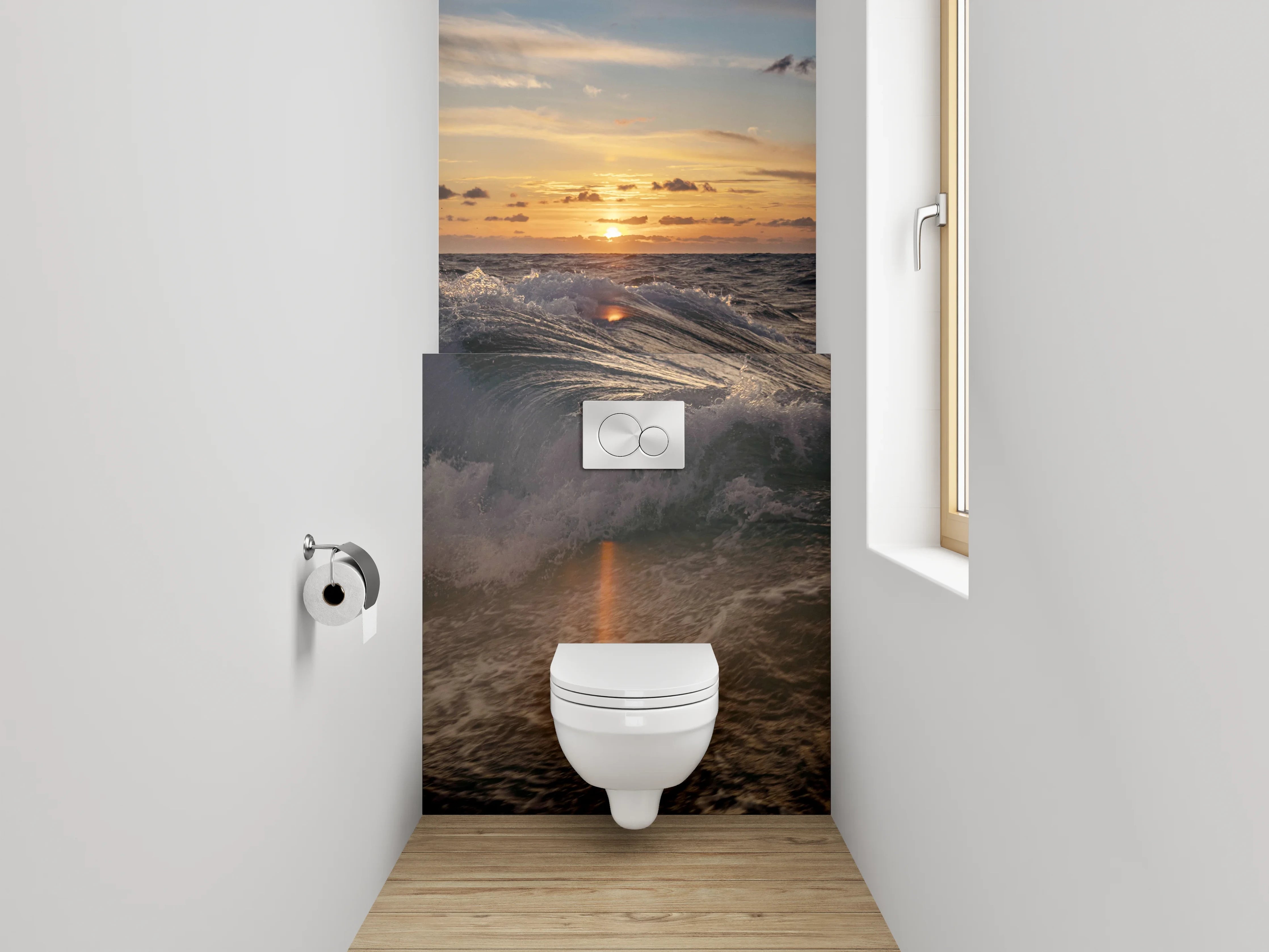 WC-Rückwand - Sonnenuntergang über bewegtem Meer