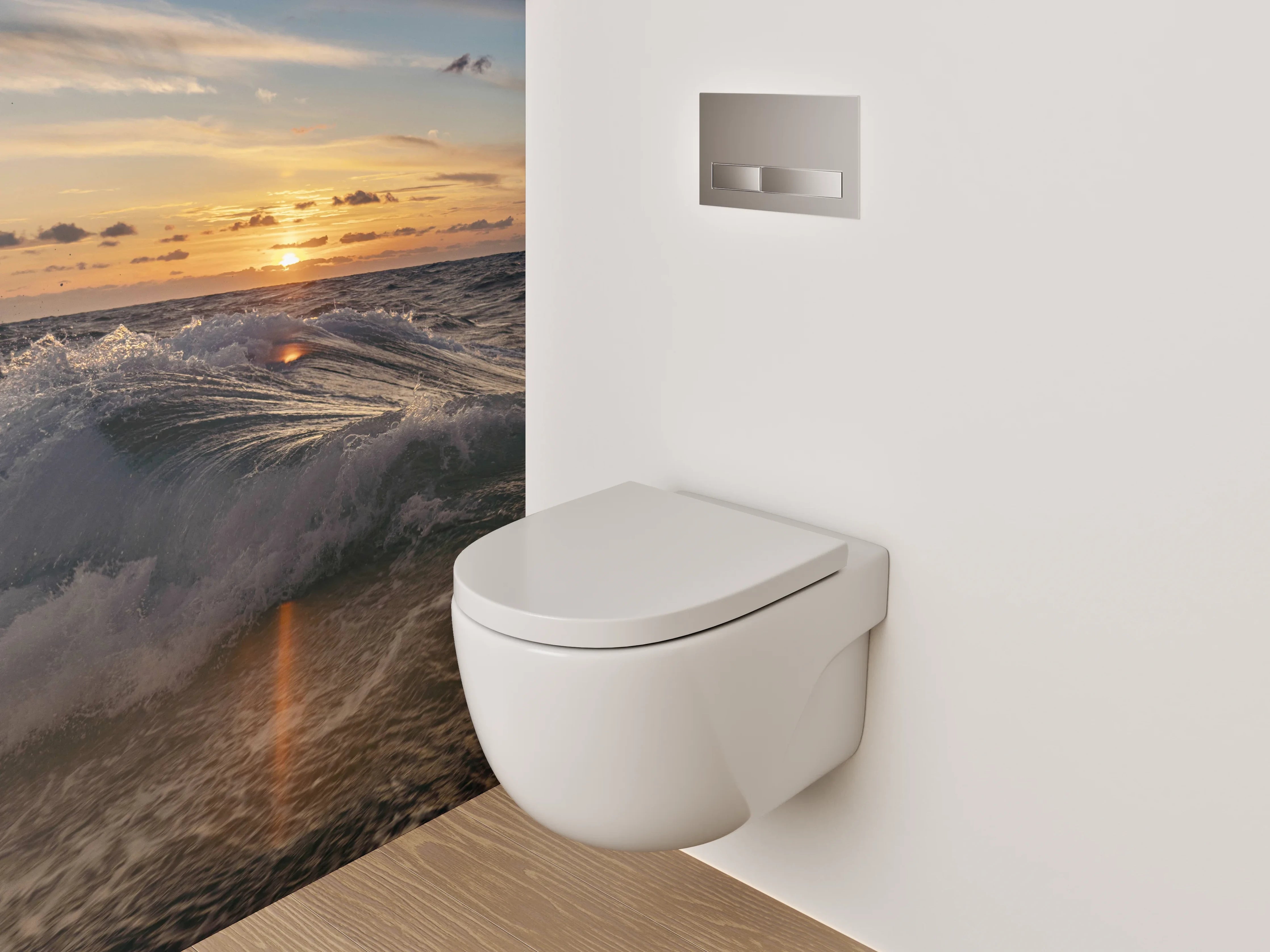 WC-Rückwand - Sonnenuntergang über bewegtem Meer