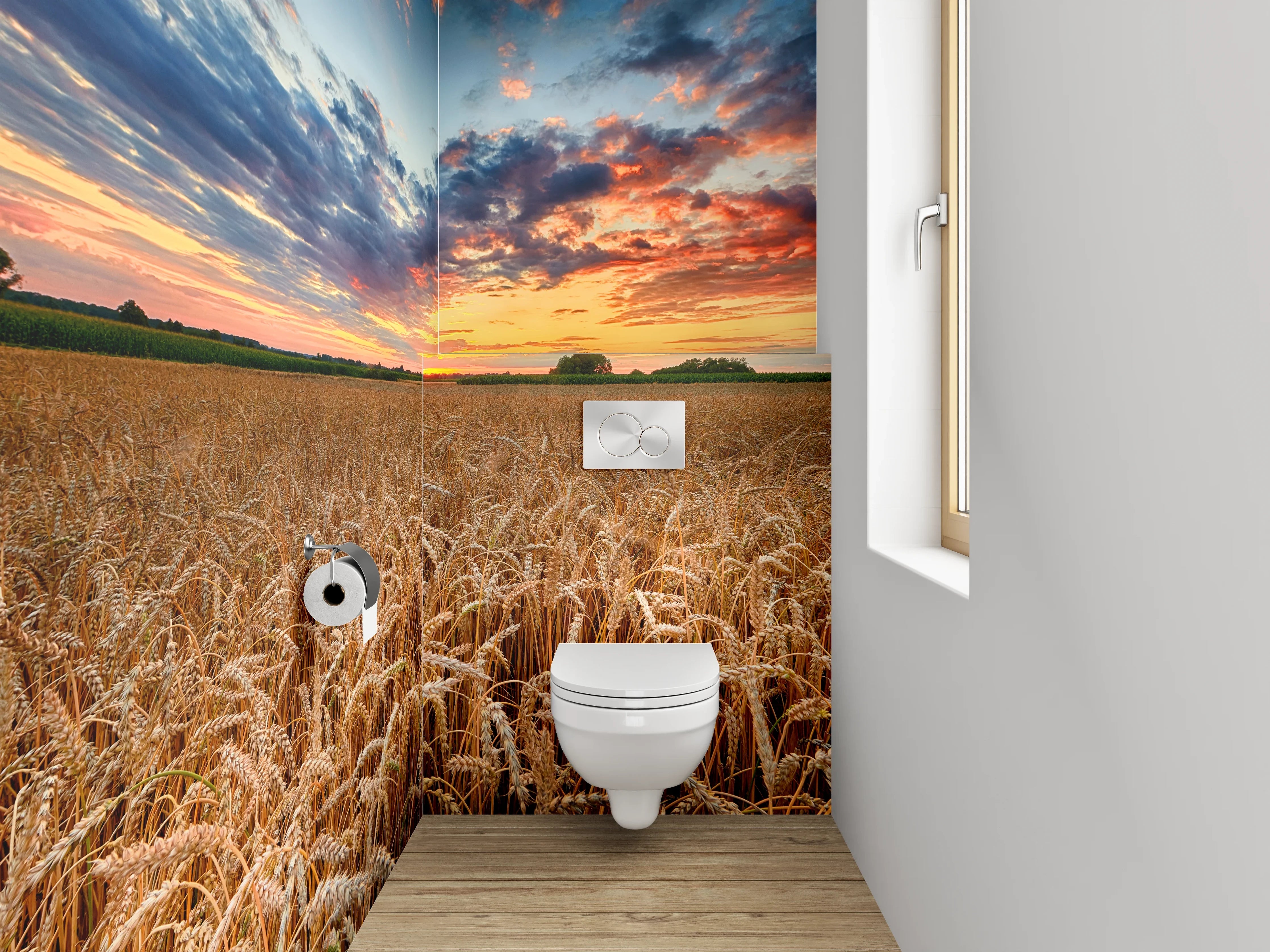 WC-Rückwand - Sonnenuntergang über goldenem Weizenfeld