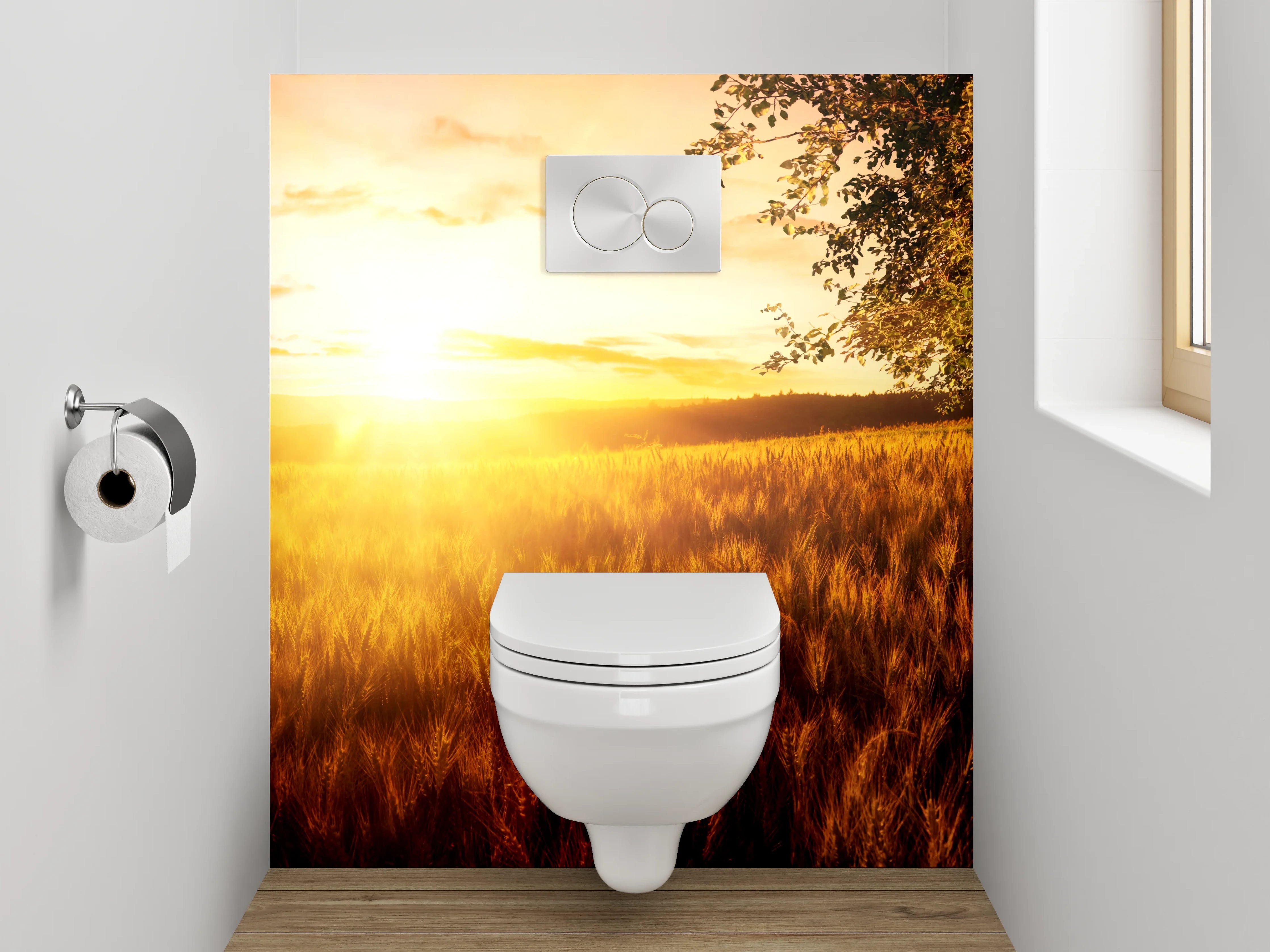 WC-Rückwand - Sonnenuntergang über goldenen Feldern