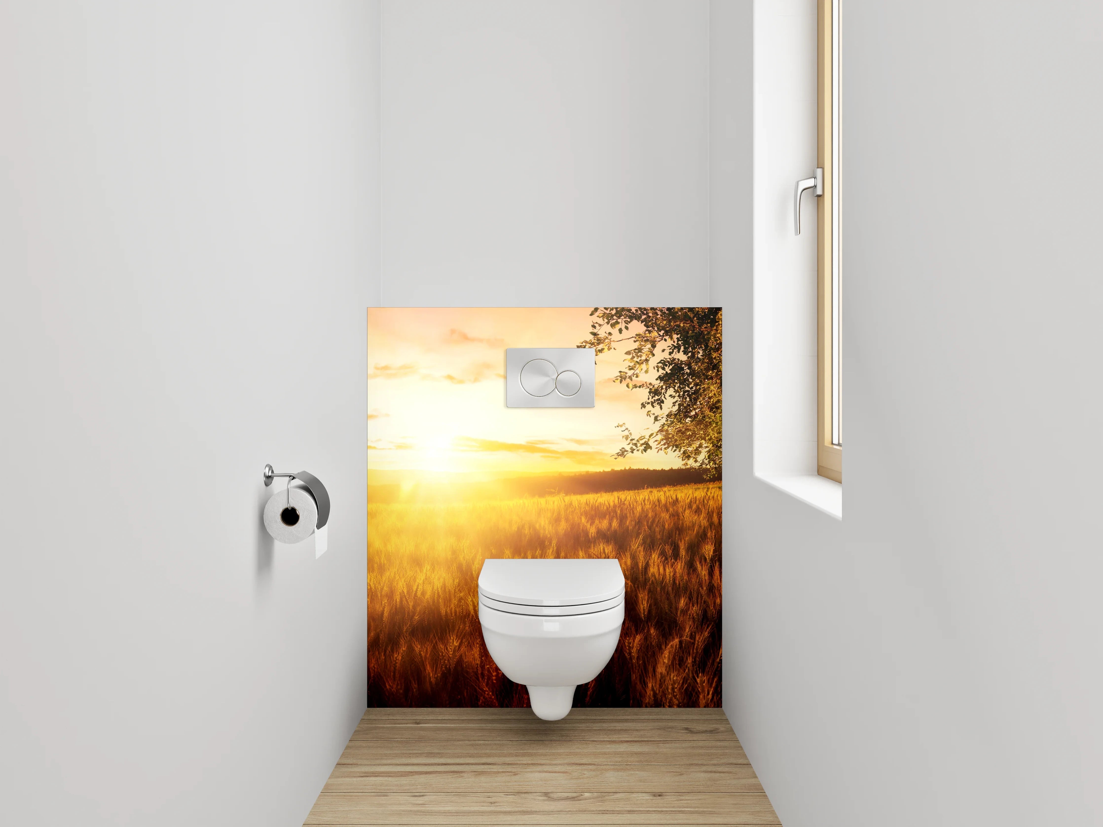 WC-Rückwand - Sonnenuntergang über goldenen Feldern