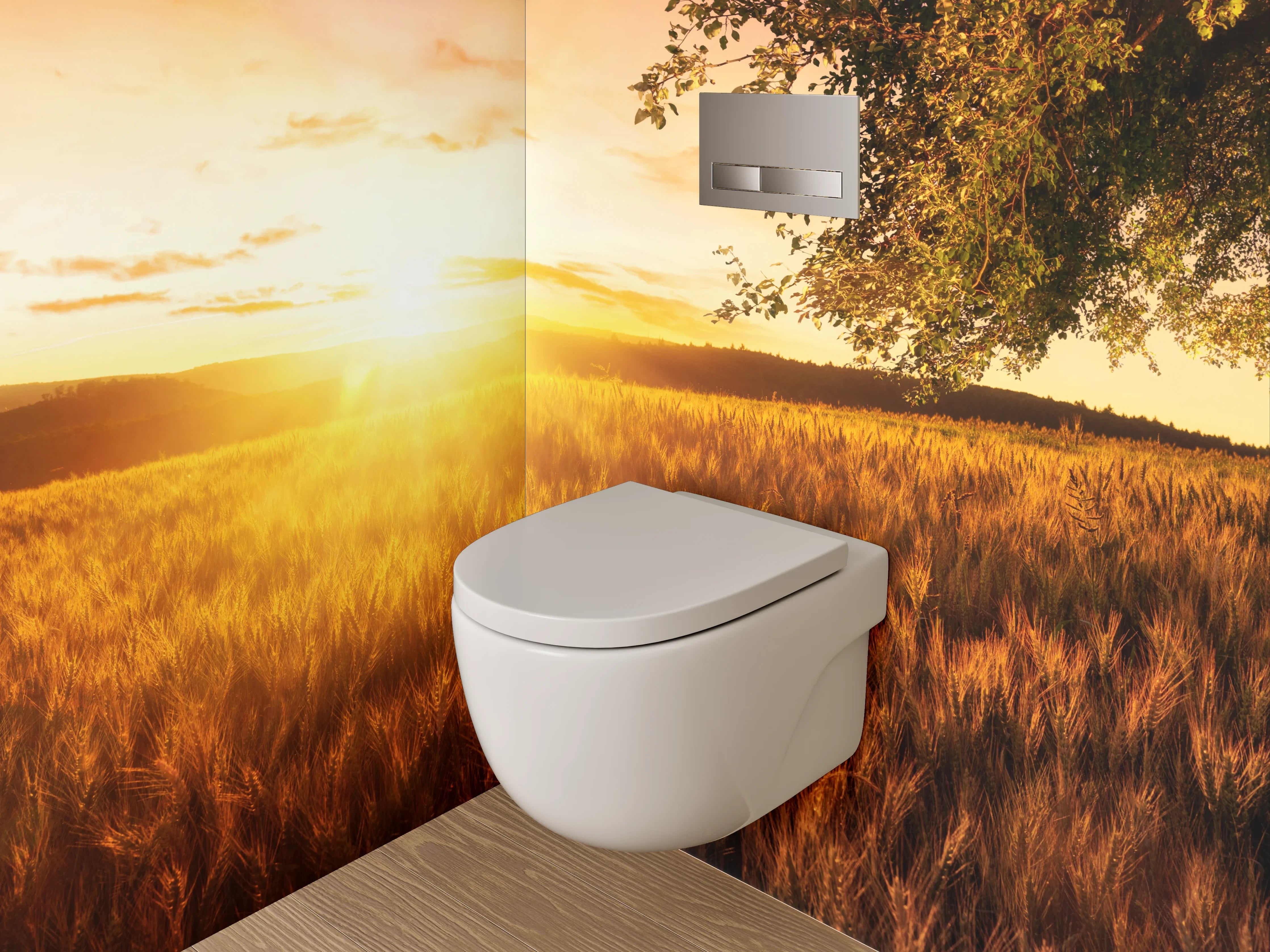 WC-Rückwand - Sonnenuntergang über goldenen Feldern