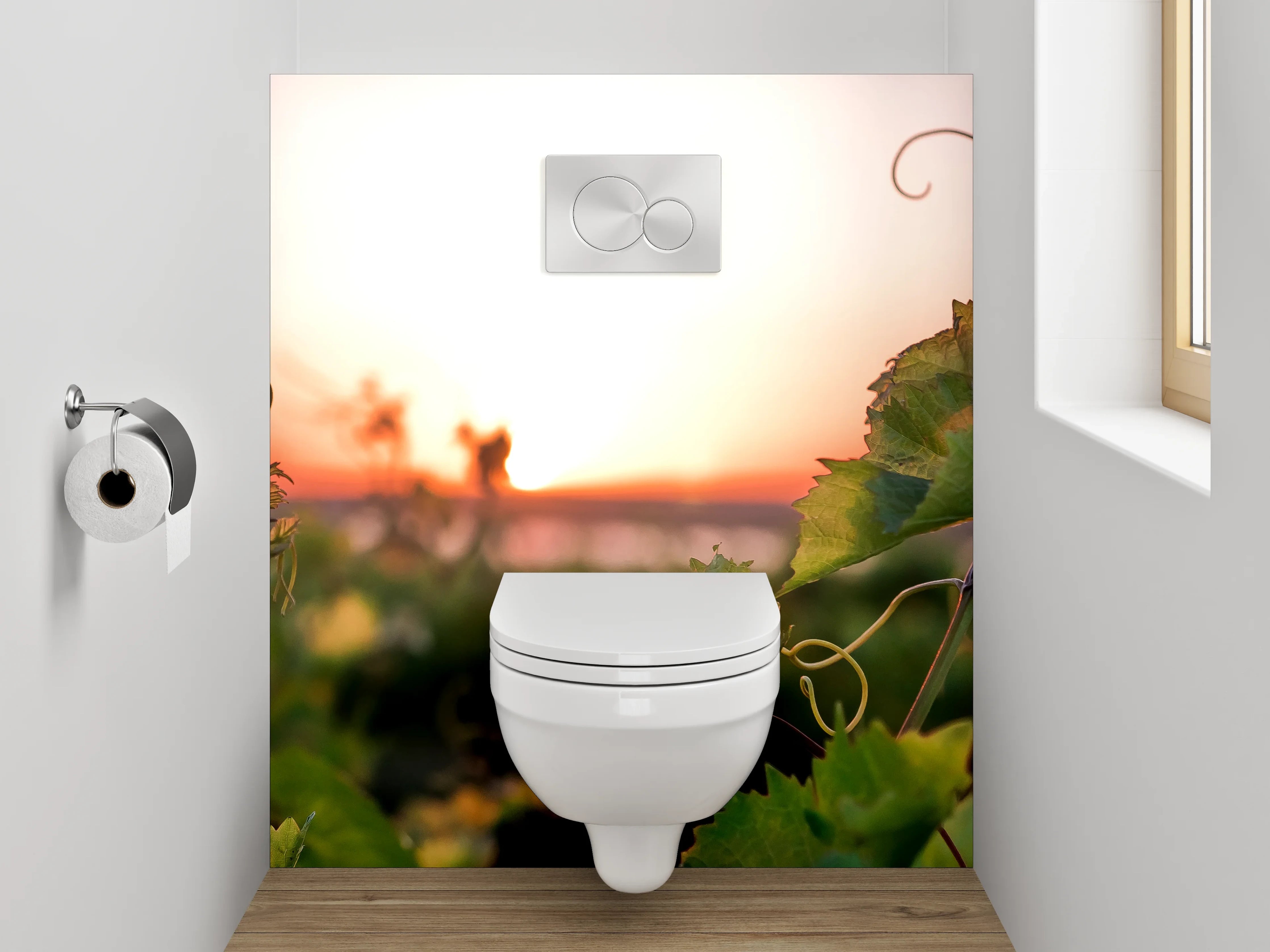 WC-Rückwand - Sonnenuntergang über grünem Weinberg