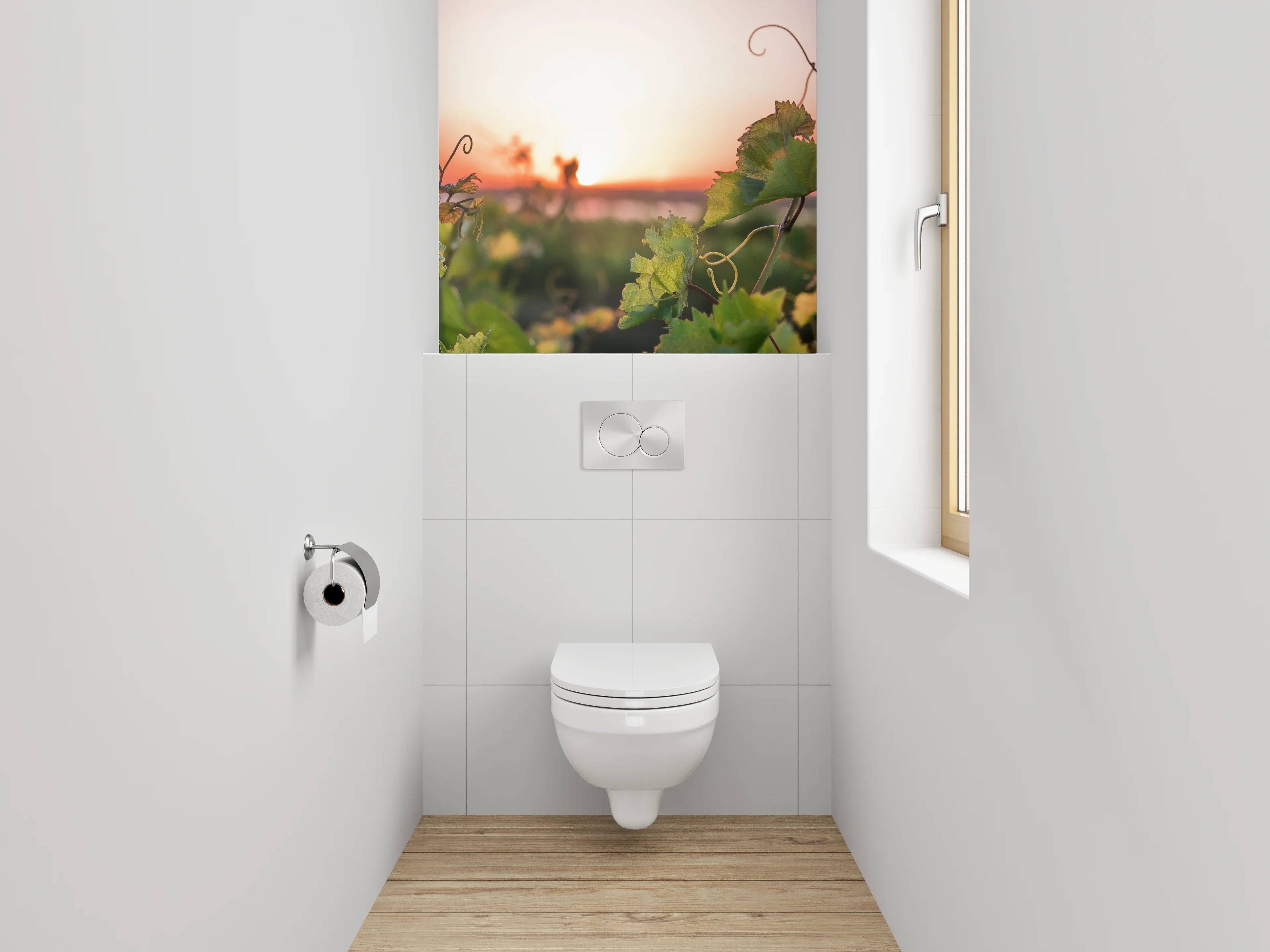WC-Rückwand - Sonnenuntergang über grünem Weinberg