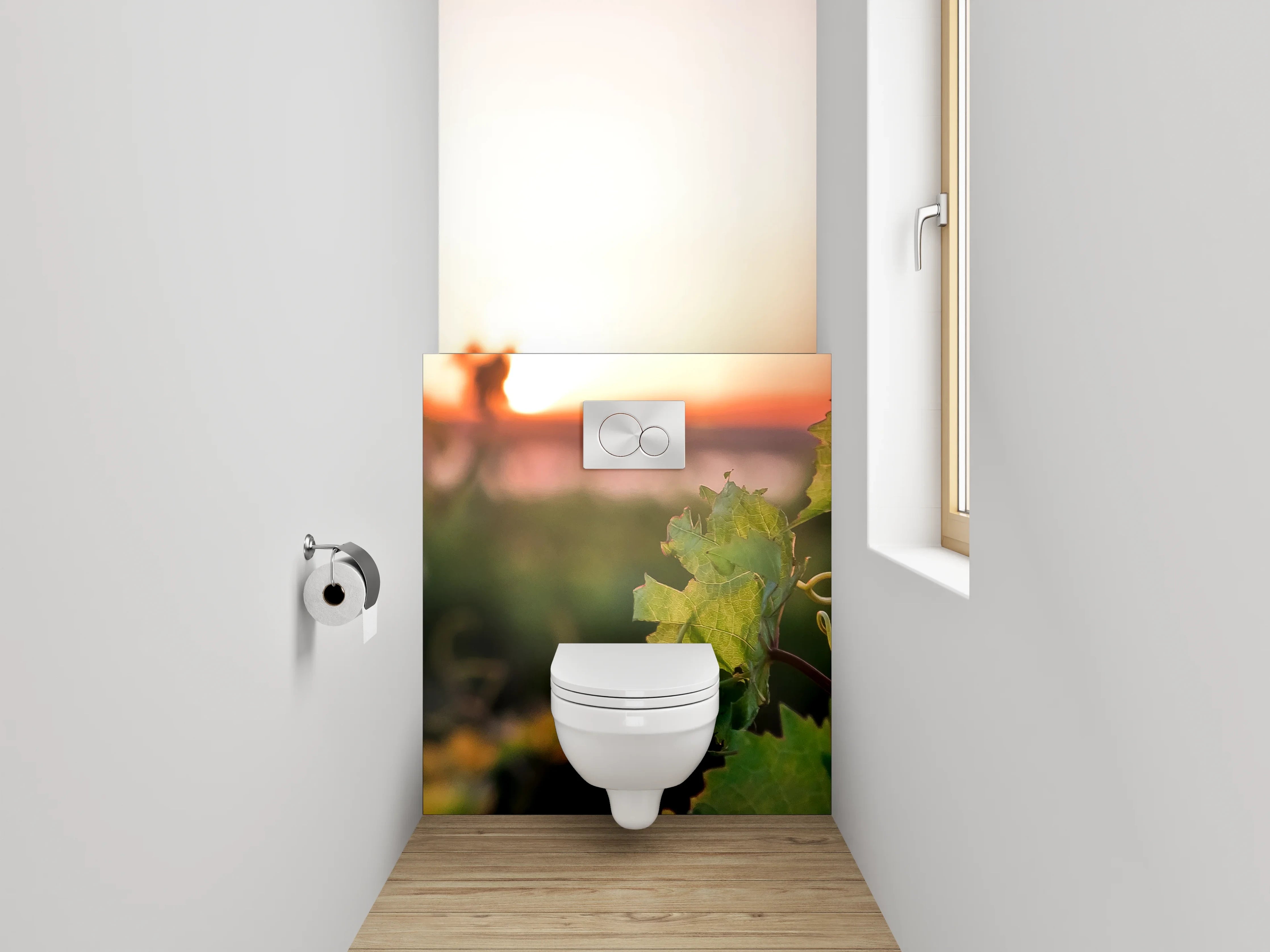 WC-Rückwand - Sonnenuntergang über grünem Weinberg
