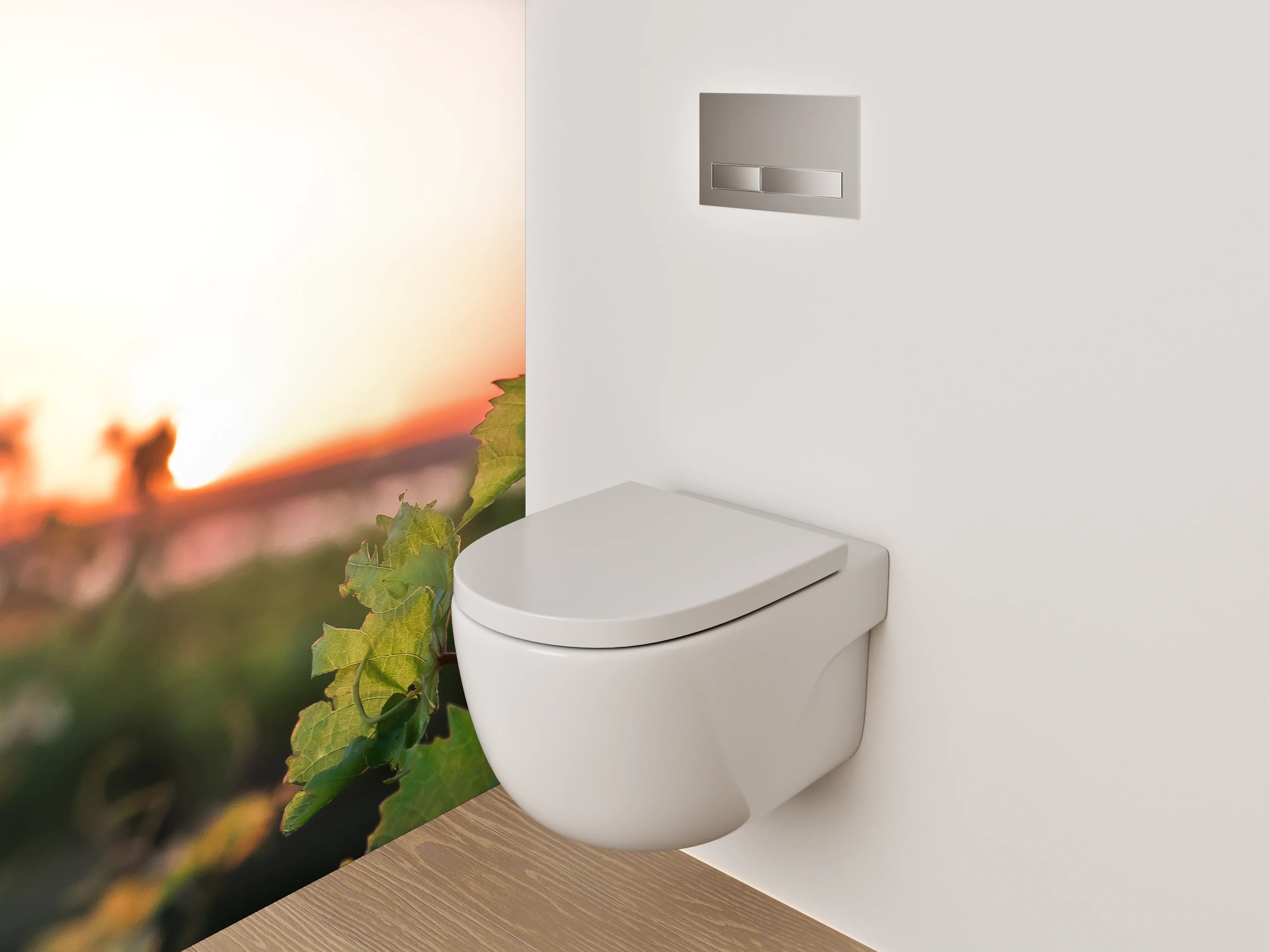 WC-Rückwand - Sonnenuntergang über grünem Weinberg