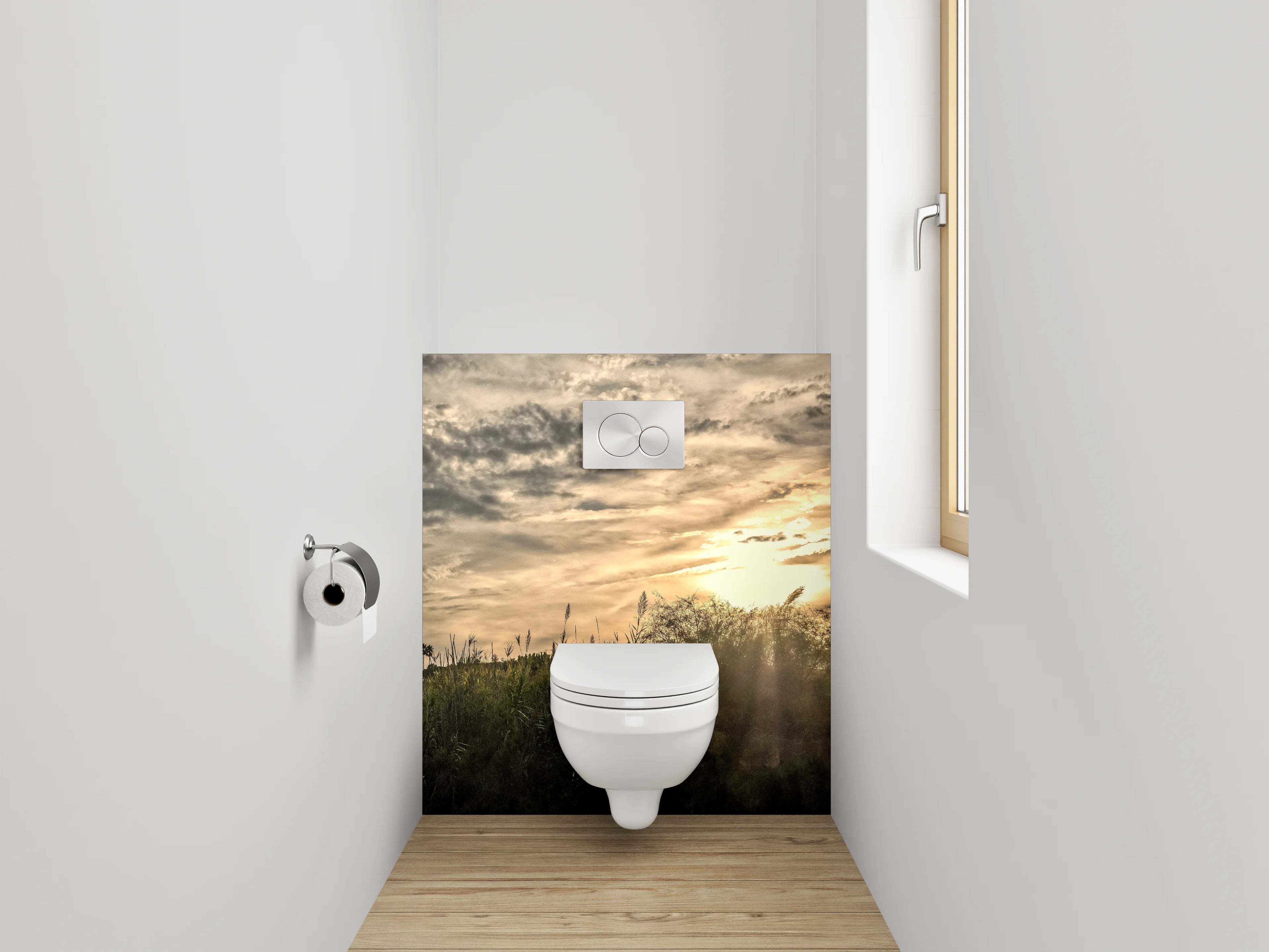 WC-Rückwand - Sonnenuntergang über wilder Landschaft