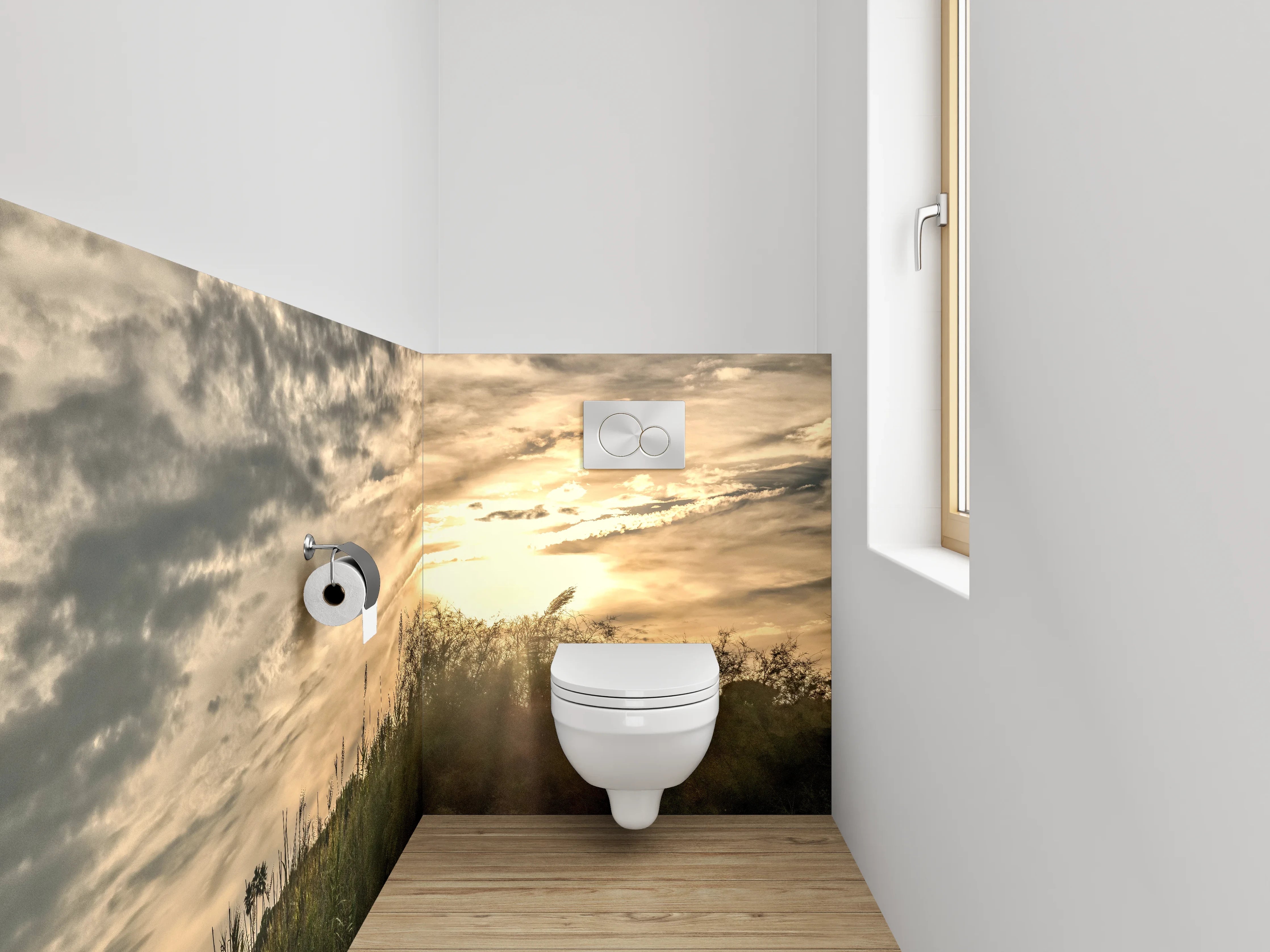 WC-Rückwand - Sonnenuntergang über wilder Landschaft