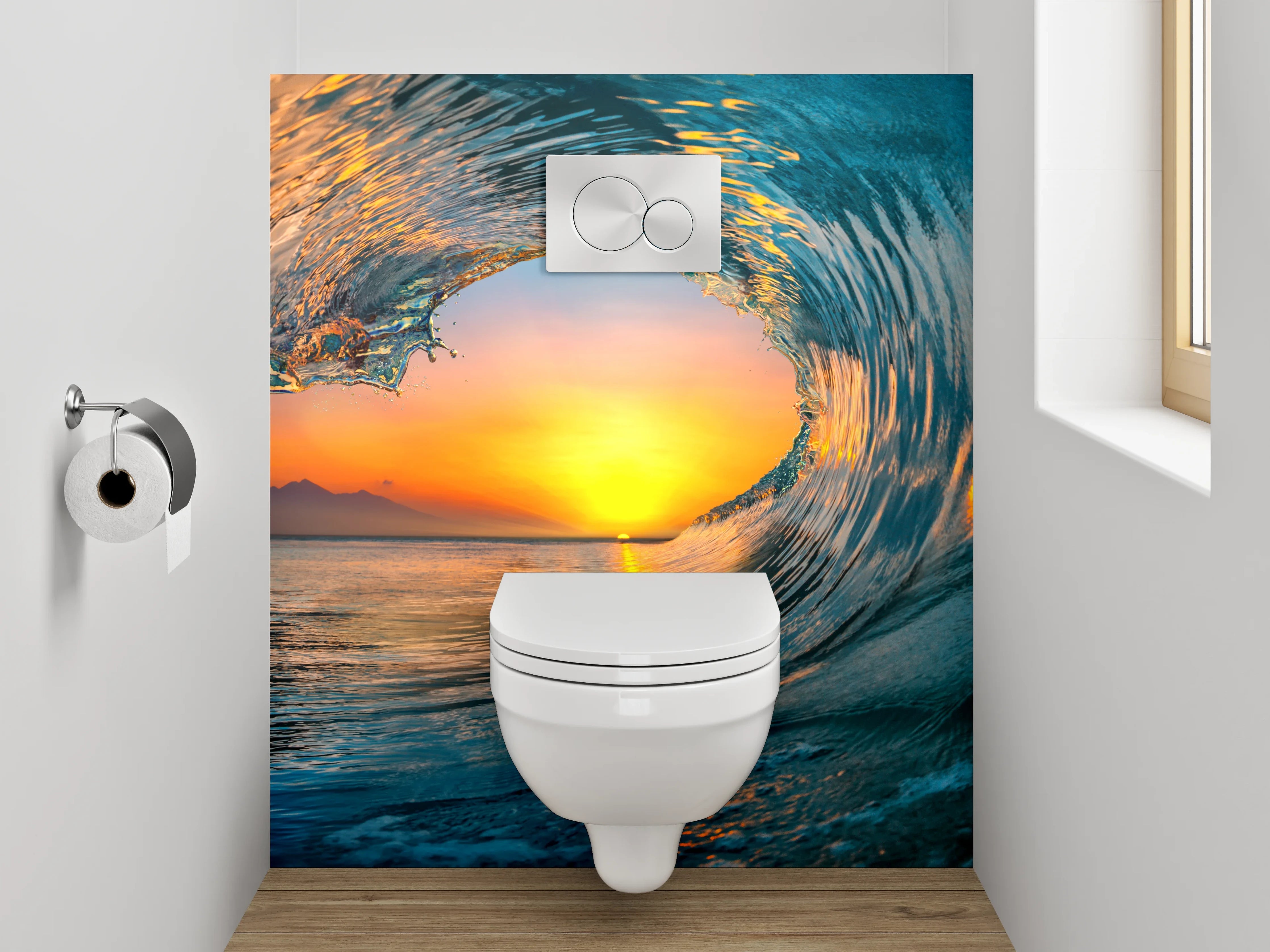 WC-Rückwand - Sonnenuntergangswelle am Meer