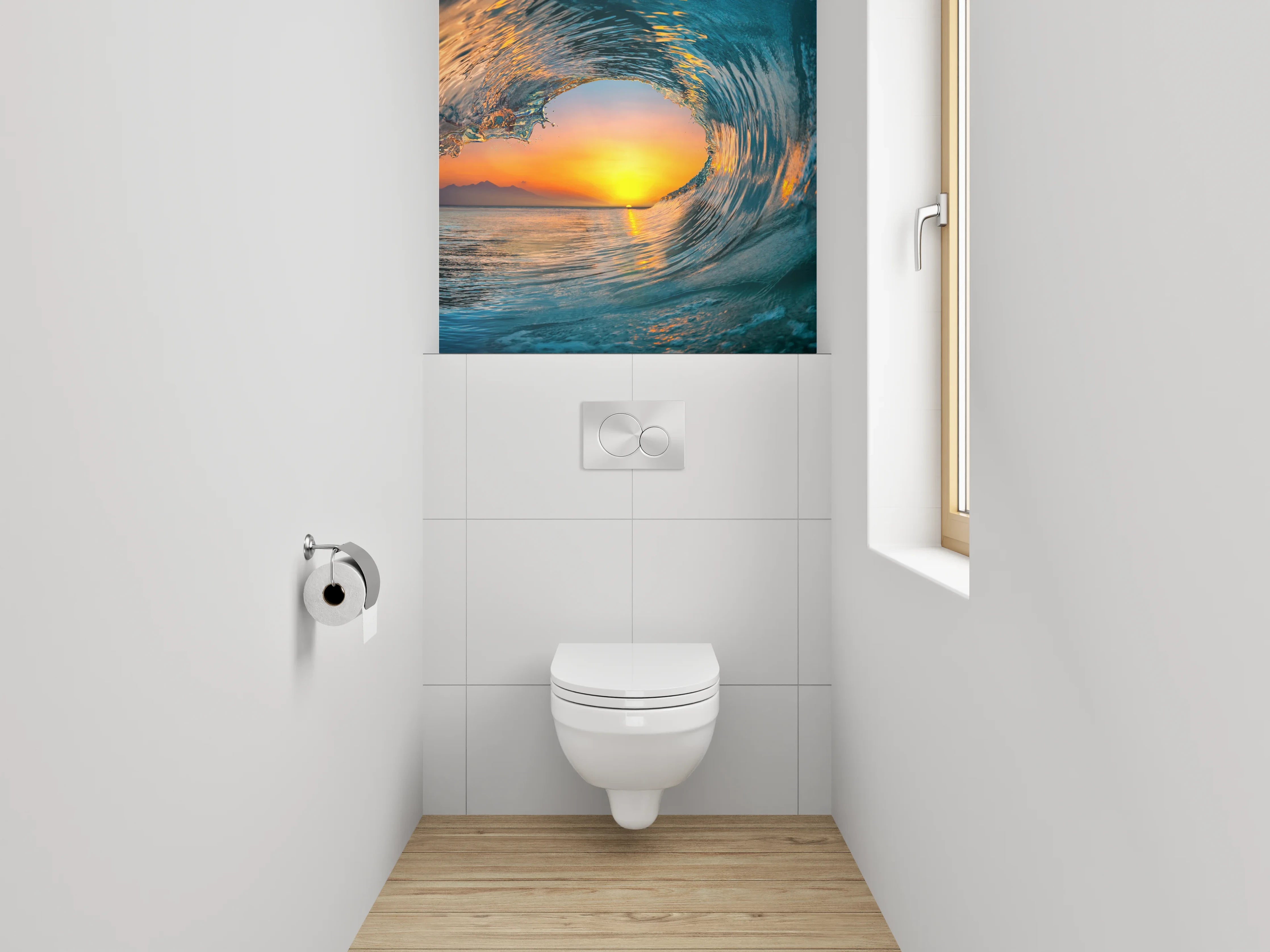 WC-Rückwand - Sonnenuntergangswelle am Meer