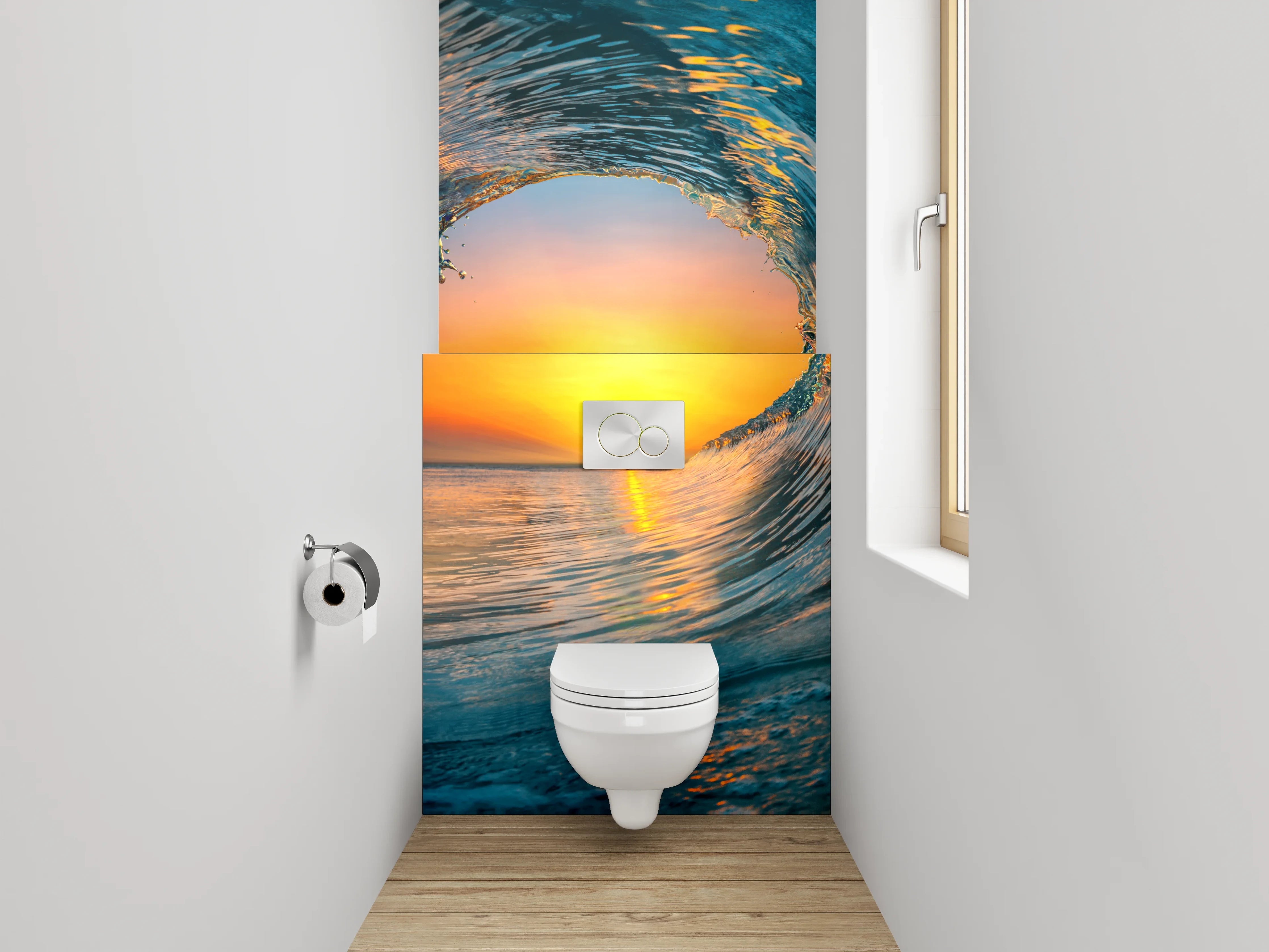 WC-Rückwand - Sonnenuntergangswelle am Meer