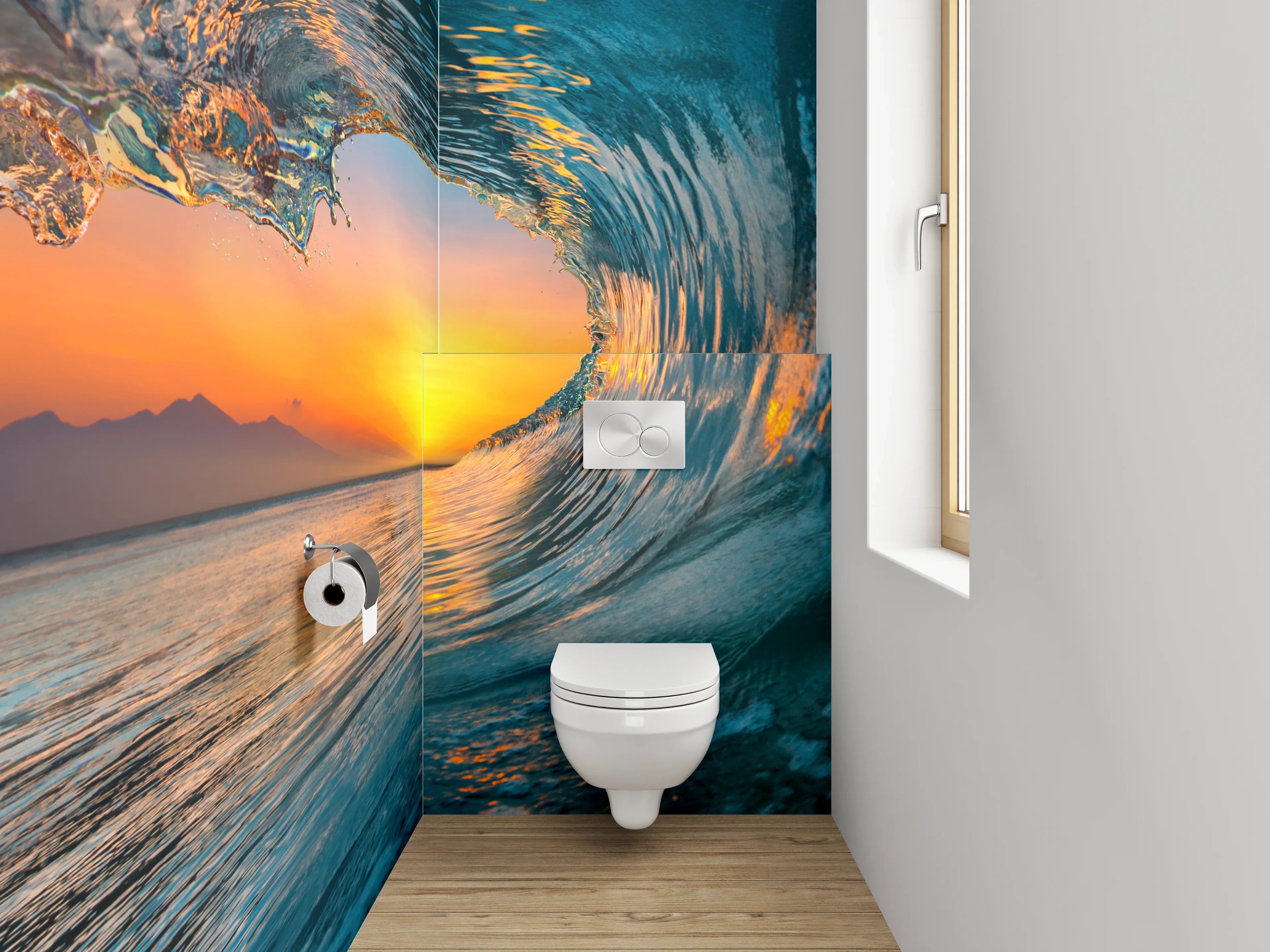 WC-Rückwand - Sonnenuntergangswelle am Meer